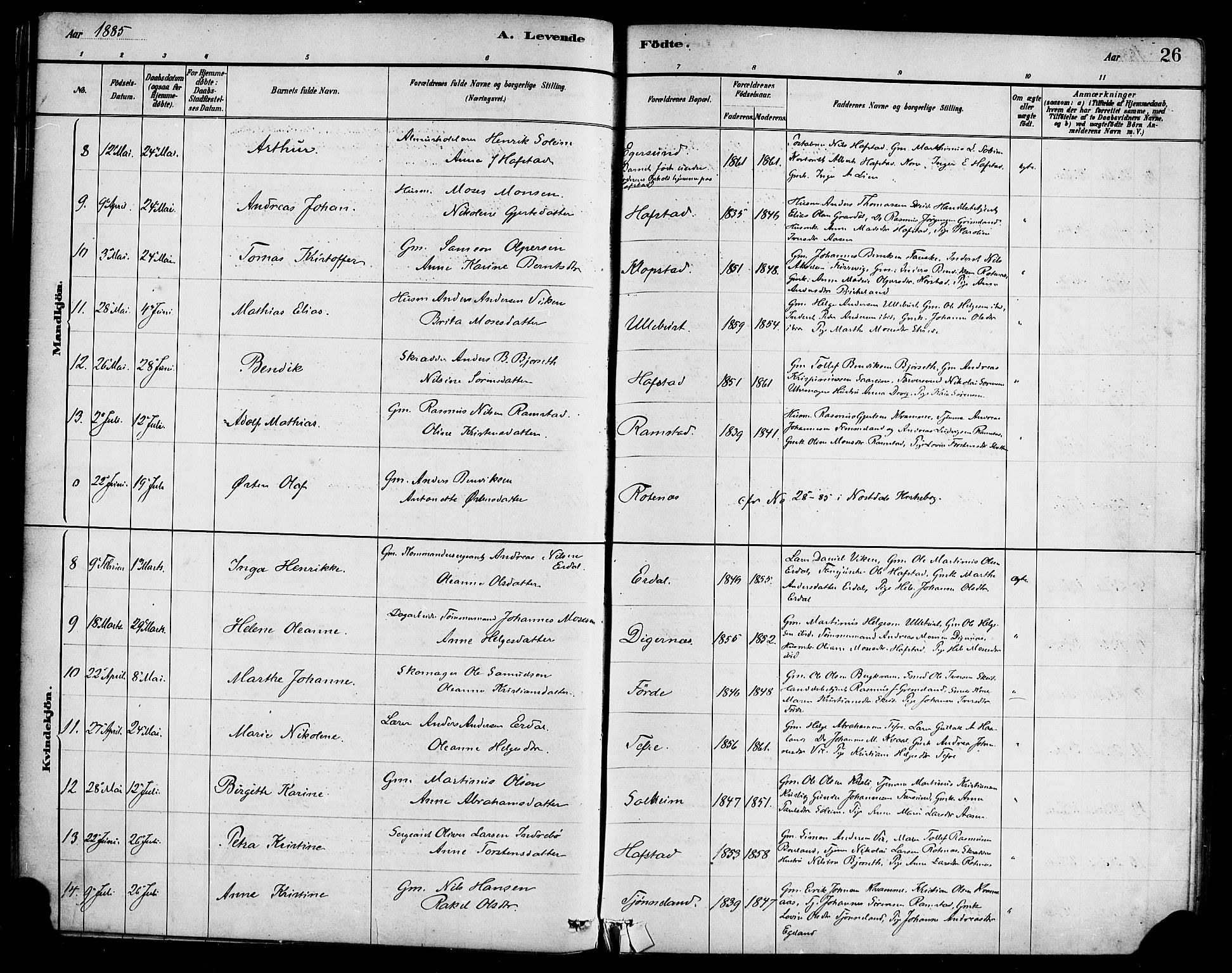 Førde sokneprestembete, SAB/A-79901/H/Haa/Haab/L0001: Parish register (official) no. B 1, 1880-1898, p. 26
