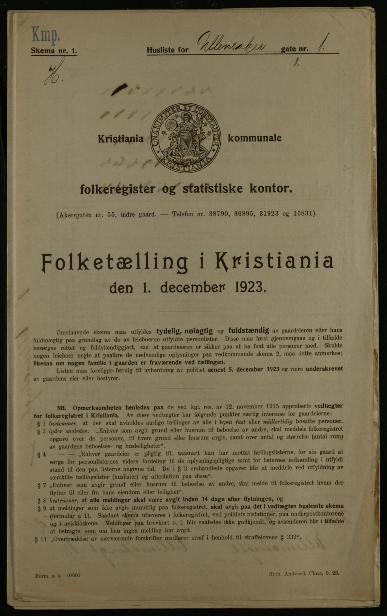 OBA, Municipal Census 1923 for Kristiania, 1923, p. 131200