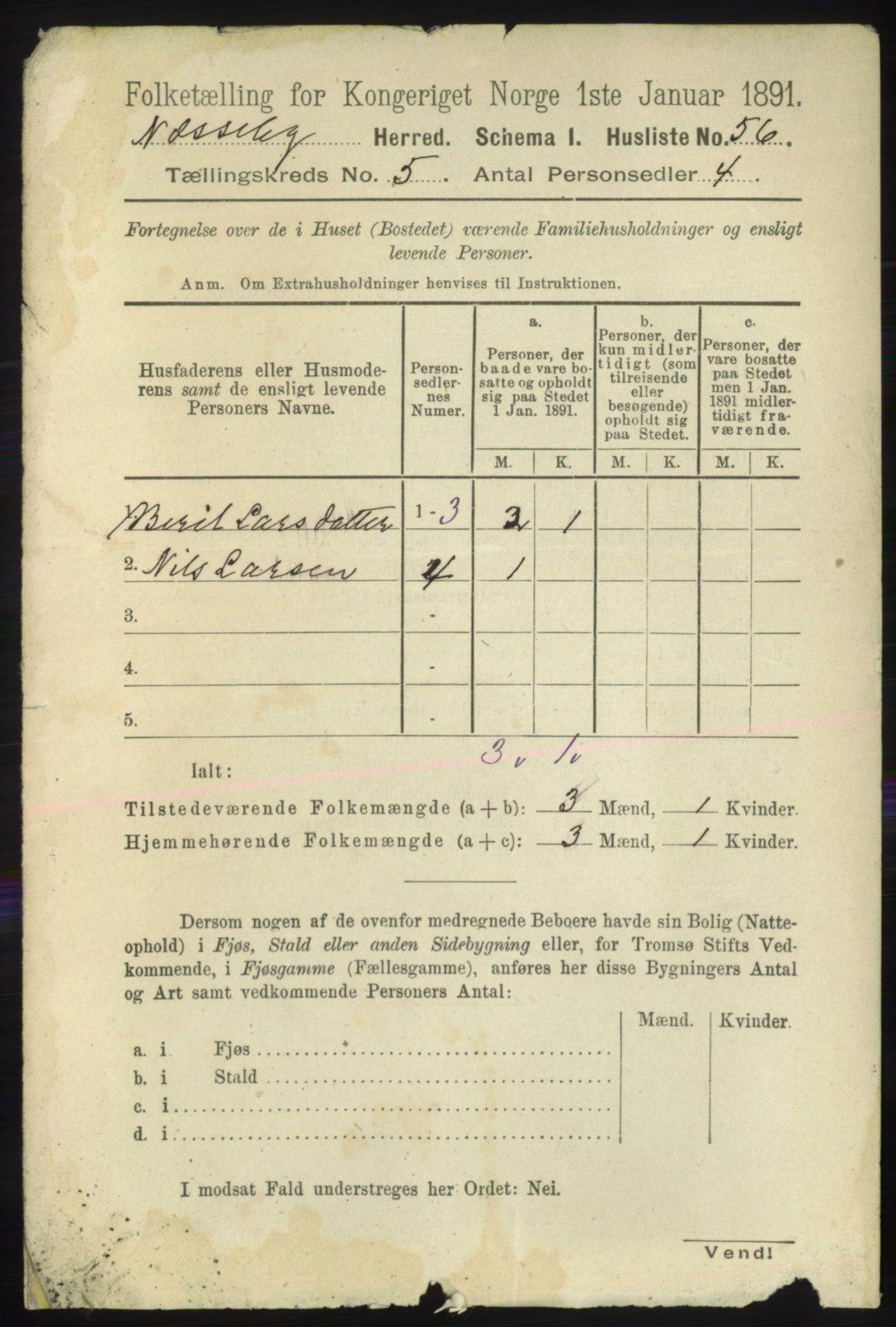 RA, 1891 census for 2027 Nesseby, 1891, p. 1452