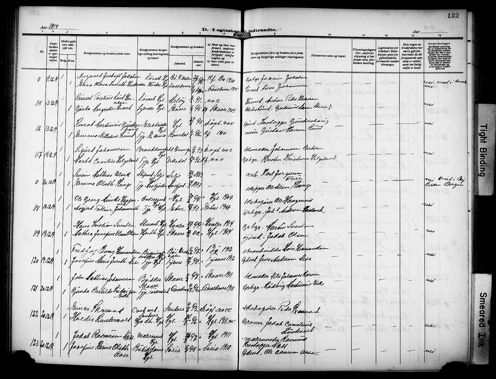 Haugesund sokneprestkontor, AV/SAST-A -101863/H/Ha/Hab/L0008: Parish register (copy) no. B 8, 1909-1921, p. 122