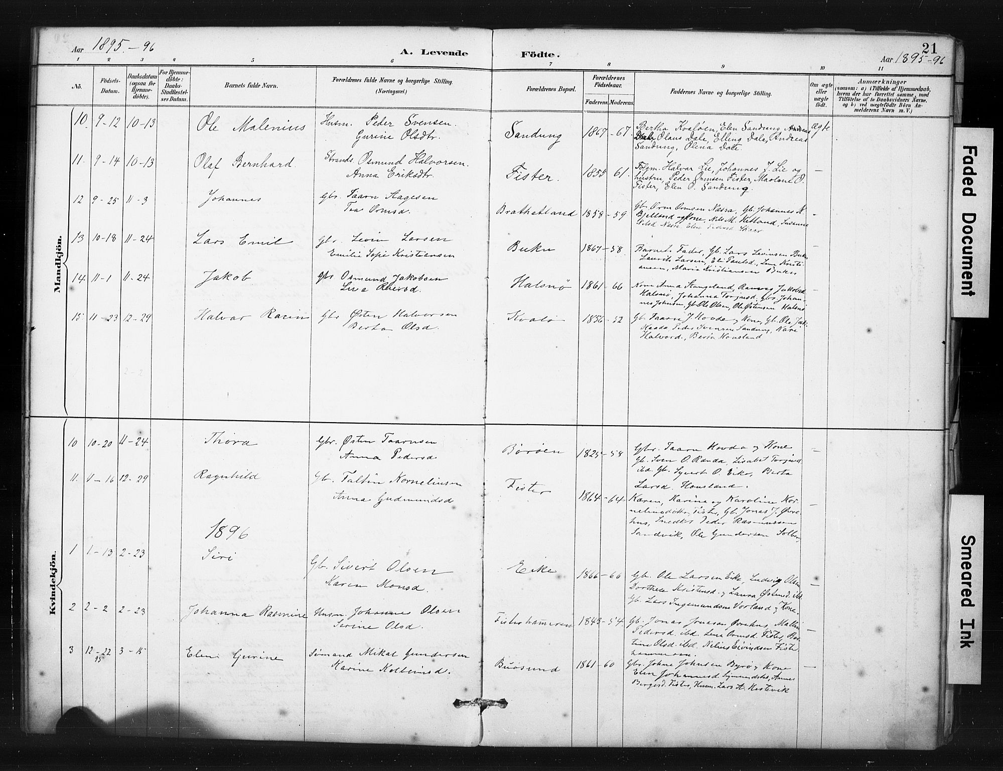 Hjelmeland sokneprestkontor, SAST/A-101843/01/IV/L0015: Parish register (official) no. A 15, 1887-1910, p. 21