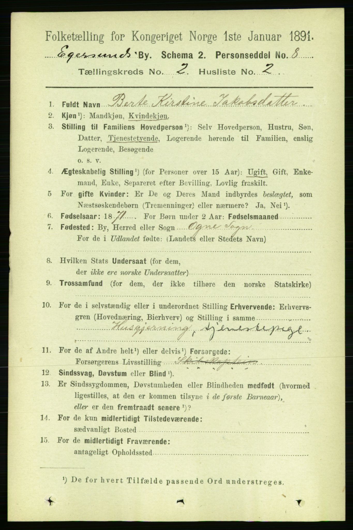 RA, 1891 census for 1101 Egersund, 1891, p. 241