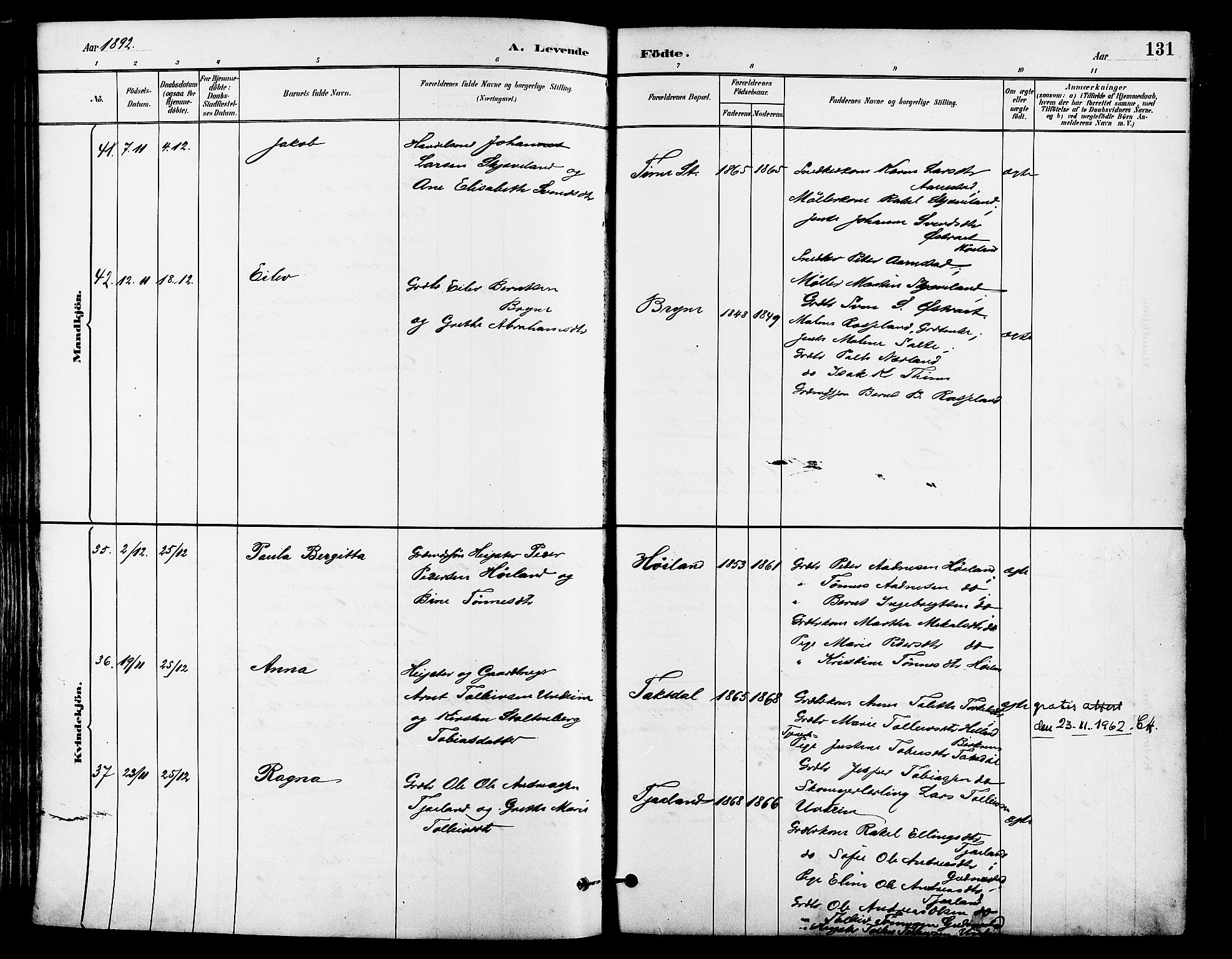 Lye sokneprestkontor, AV/SAST-A-101794/001/30BA/L0009: Parish register (official) no. A 8, 1881-1892, p. 131