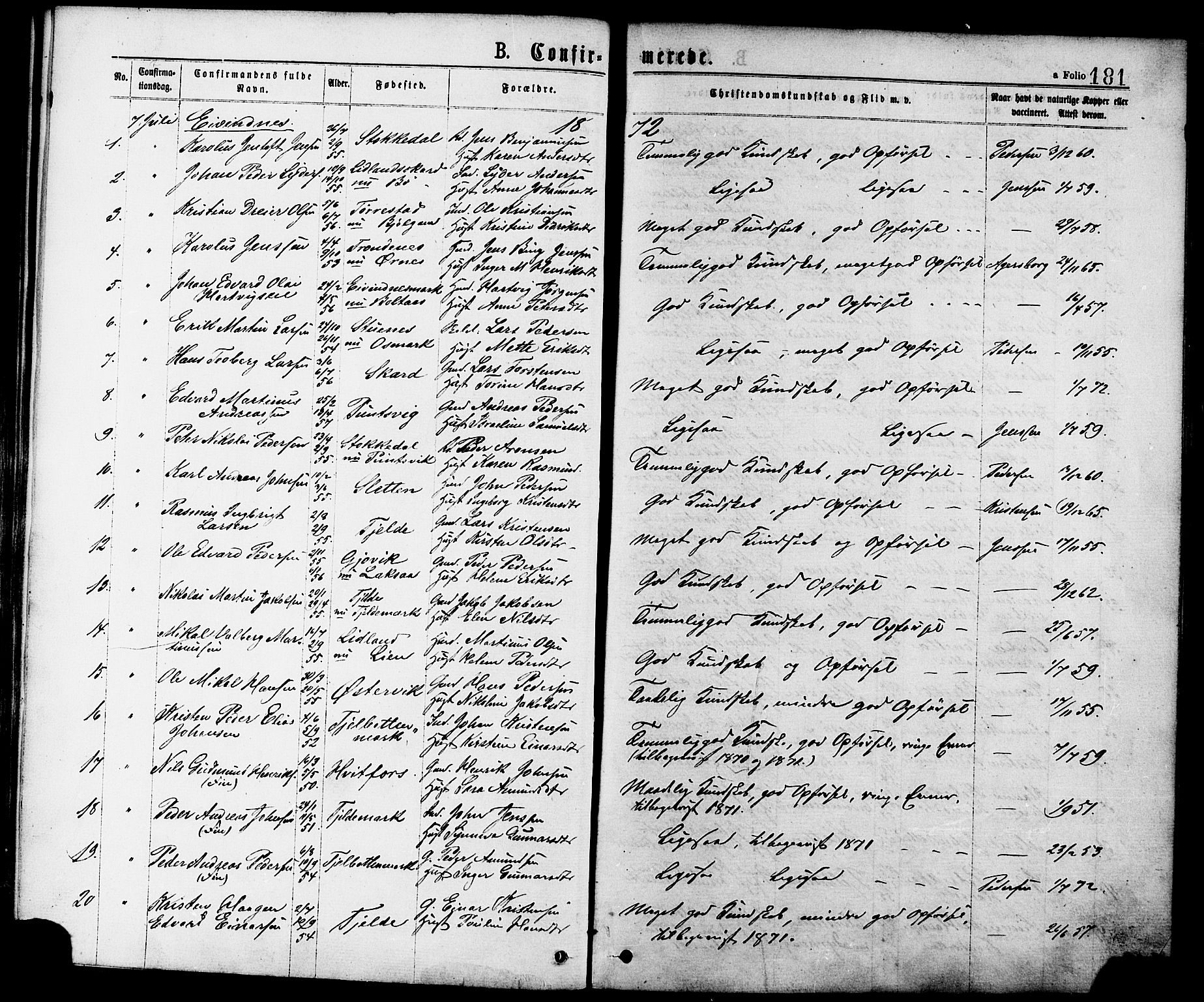 Ministerialprotokoller, klokkerbøker og fødselsregistre - Nordland, AV/SAT-A-1459/863/L0897: Parish register (official) no. 863A09, 1872-1886, p. 181