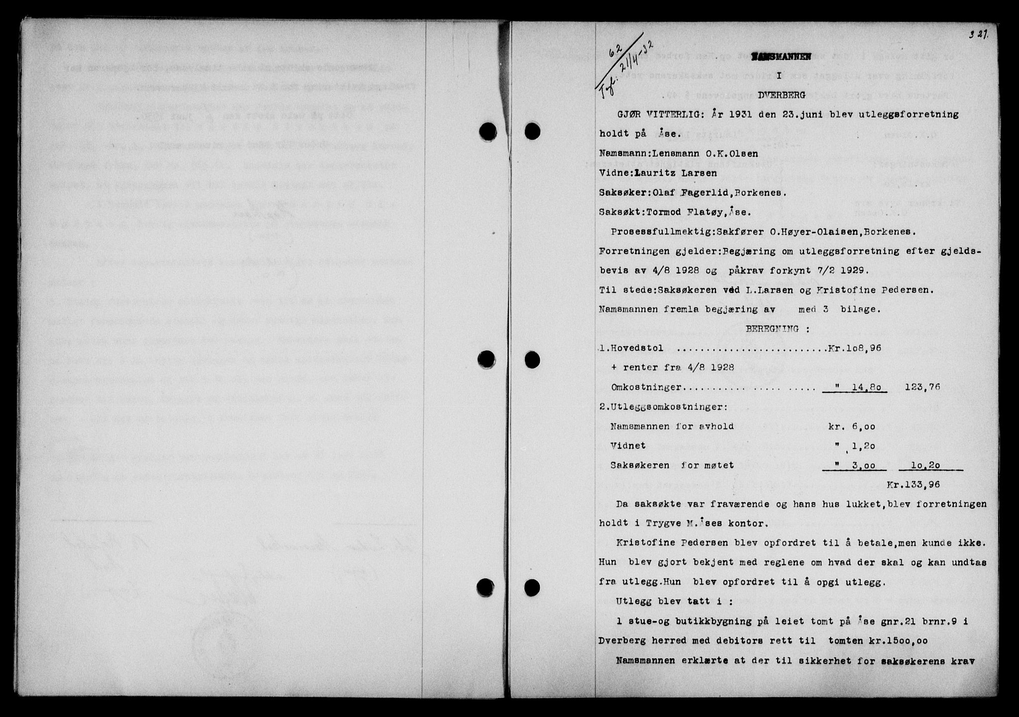 Vesterålen sorenskriveri, AV/SAT-A-4180/1/2/2Ca/L0055: Mortgage book no. 48, 1932-1932, Deed date: 21.04.1932