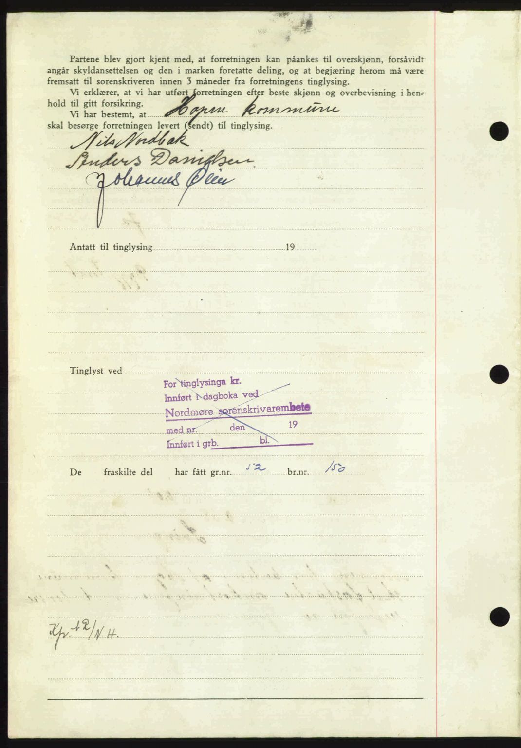 Nordmøre sorenskriveri, AV/SAT-A-4132/1/2/2Ca: Mortgage book no. A104, 1947-1947, Diary no: : 1029/1947