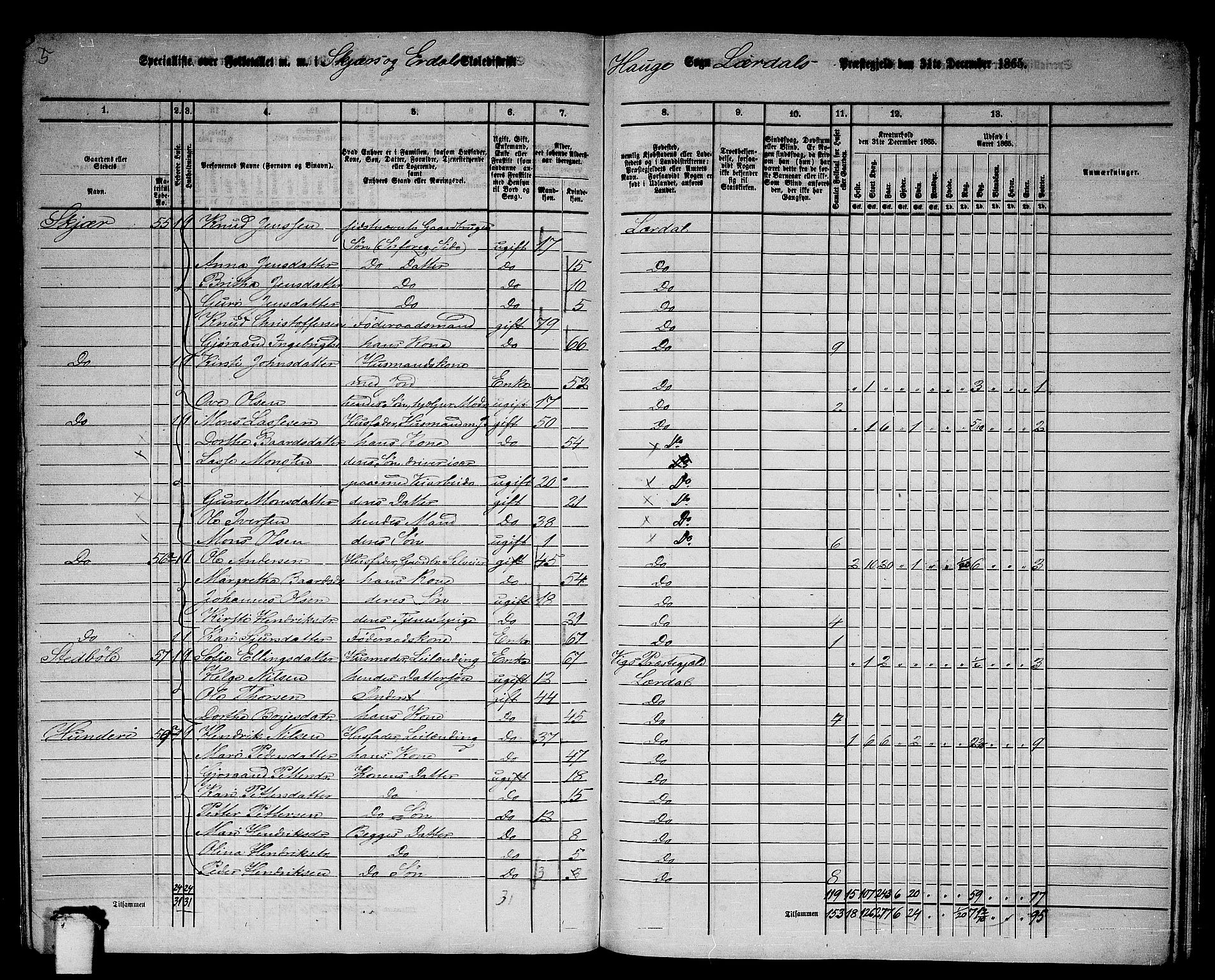 RA, 1865 census for Lærdal, 1865, p. 126