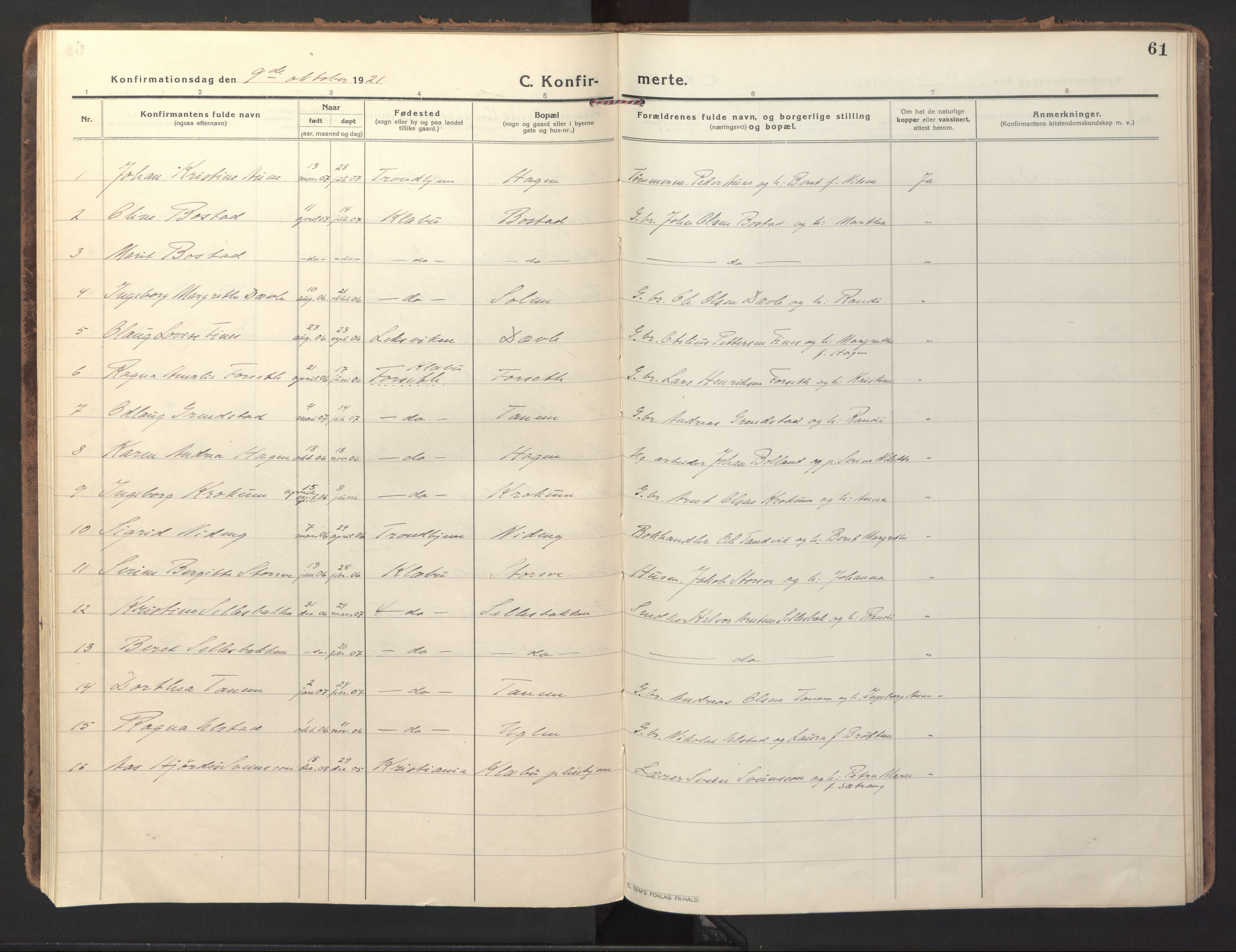 Ministerialprotokoller, klokkerbøker og fødselsregistre - Sør-Trøndelag, SAT/A-1456/618/L0449: Parish register (official) no. 618A12, 1917-1924, p. 61