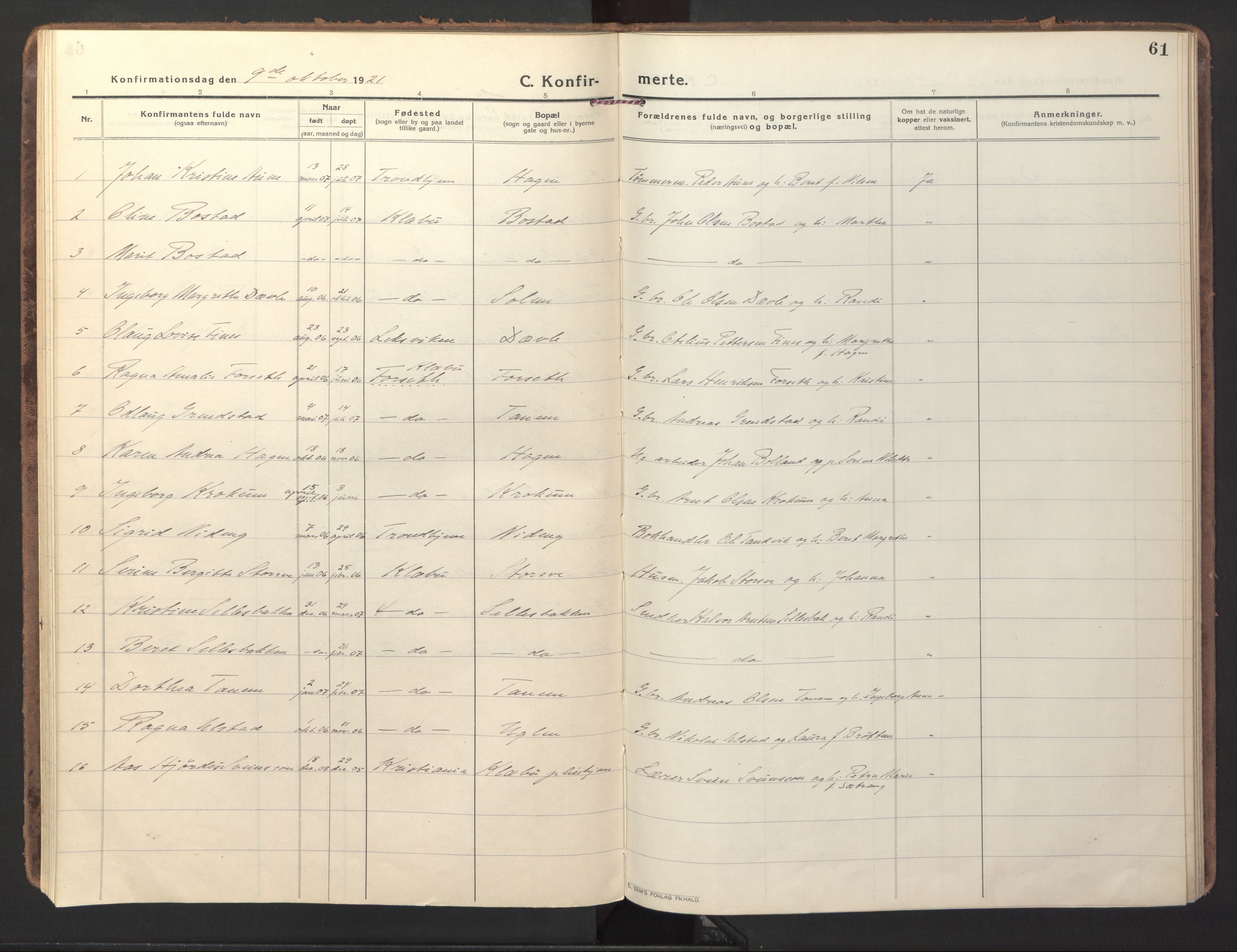 Ministerialprotokoller, klokkerbøker og fødselsregistre - Sør-Trøndelag, AV/SAT-A-1456/618/L0449: Parish register (official) no. 618A12, 1917-1924, p. 61