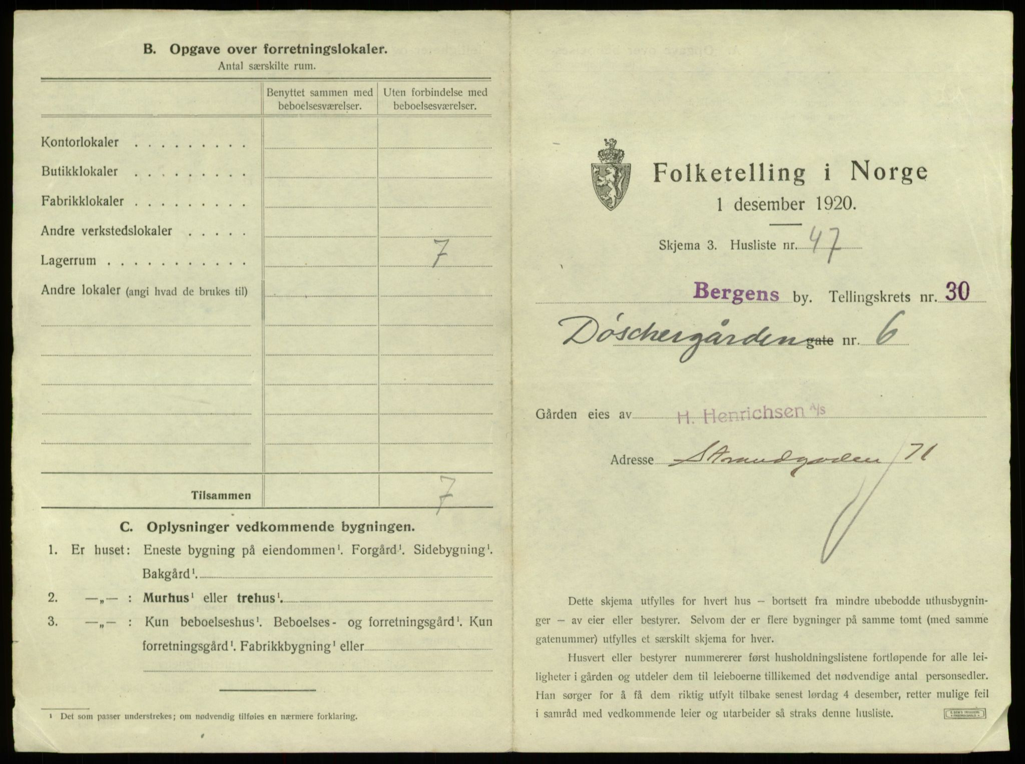 SAB, 1920 census for Bergen, 1920, p. 2901