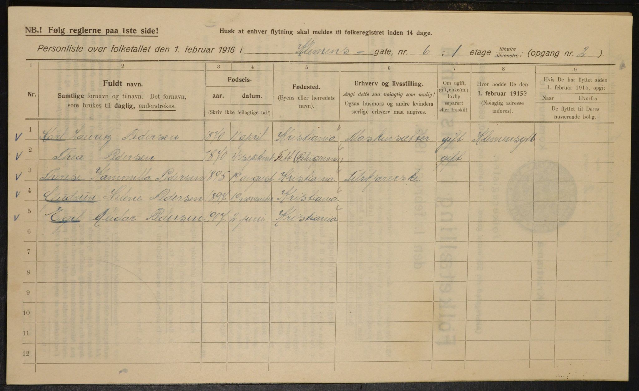 OBA, Municipal Census 1916 for Kristiania, 1916, p. 12933