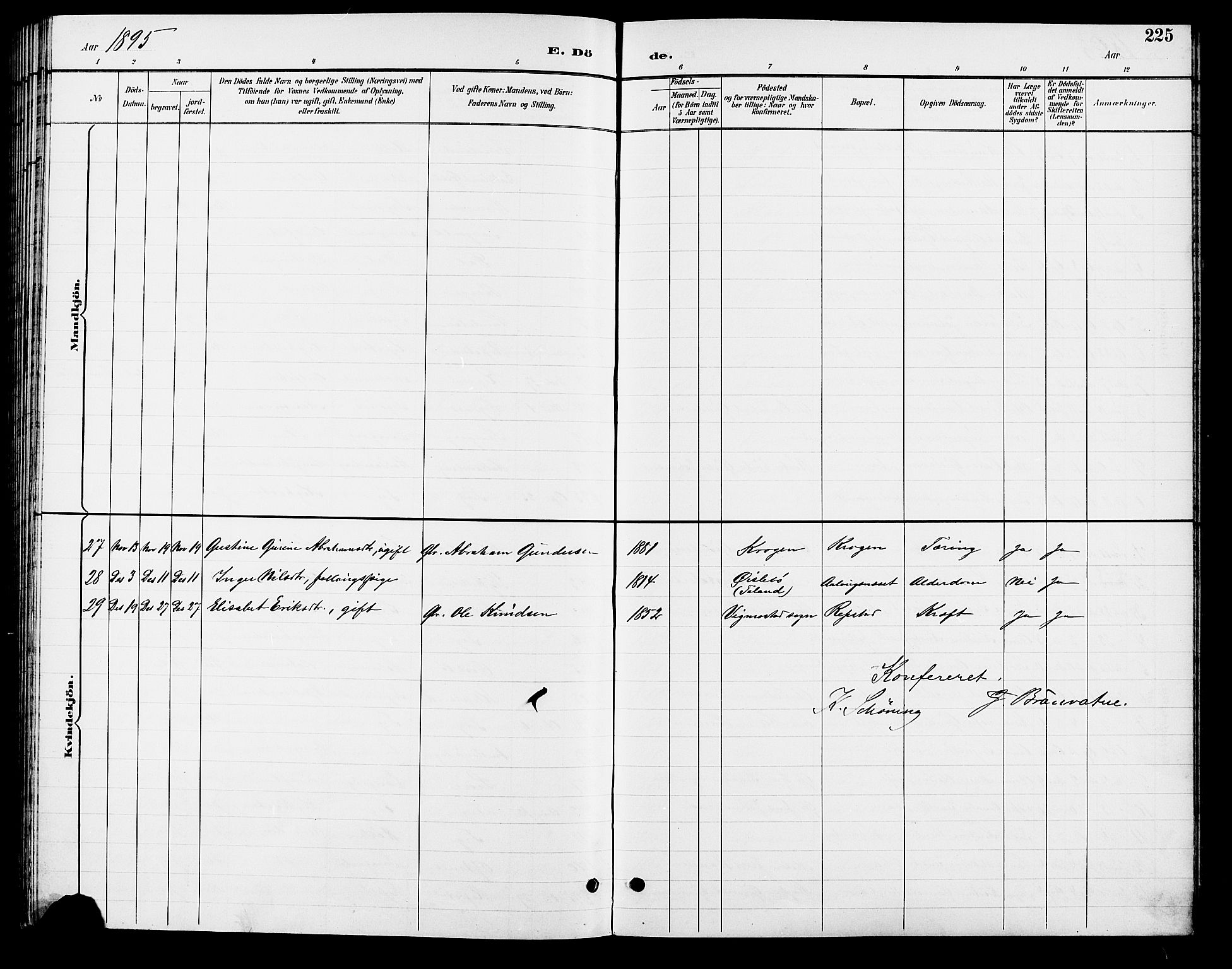 Søgne sokneprestkontor, AV/SAK-1111-0037/F/Fb/Fbb/L0006: Parish register (copy) no. B 6, 1892-1911, p. 225