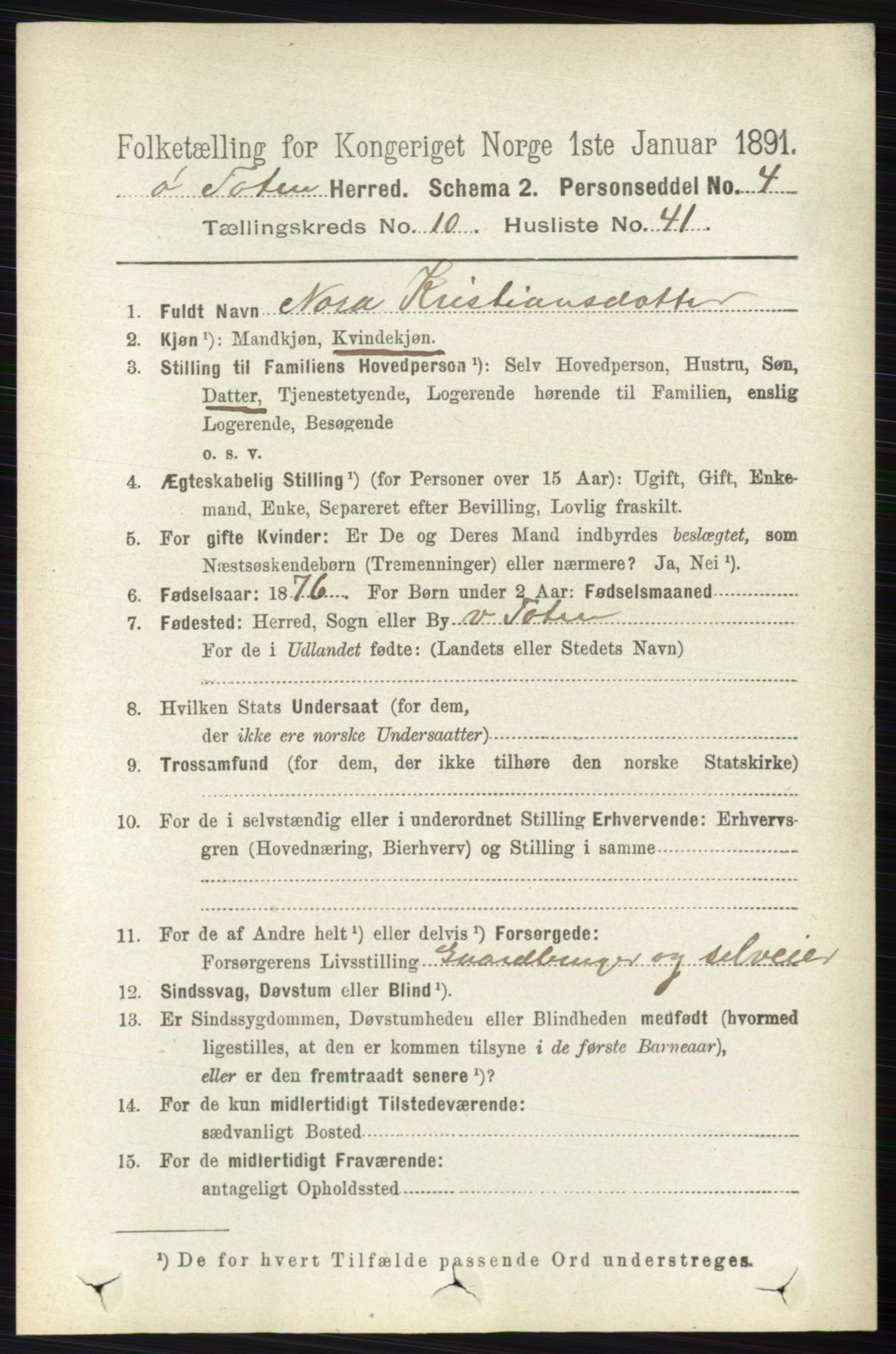 RA, 1891 census for 0528 Østre Toten, 1891, p. 6620