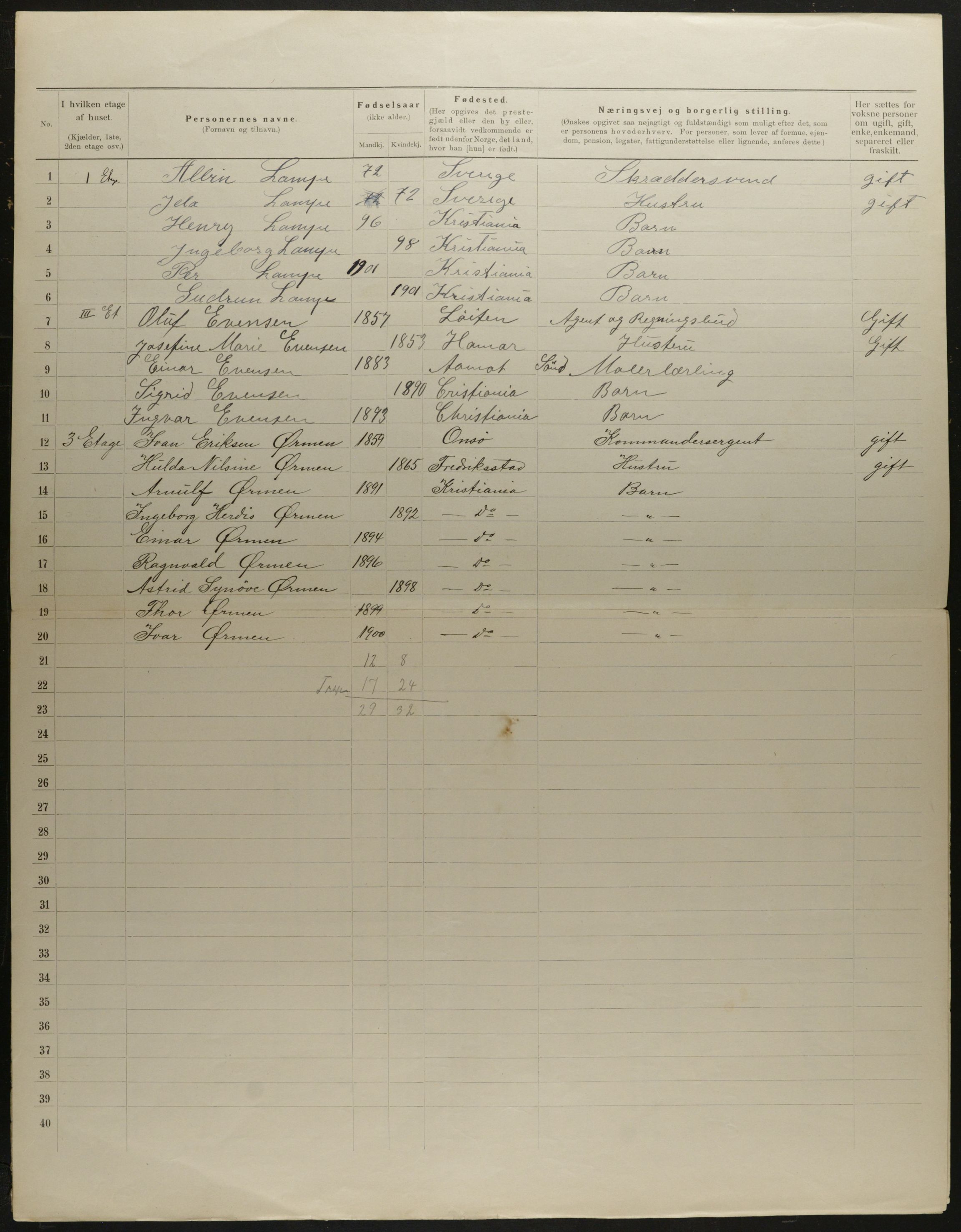 OBA, Municipal Census 1901 for Kristiania, 1901, p. 6183