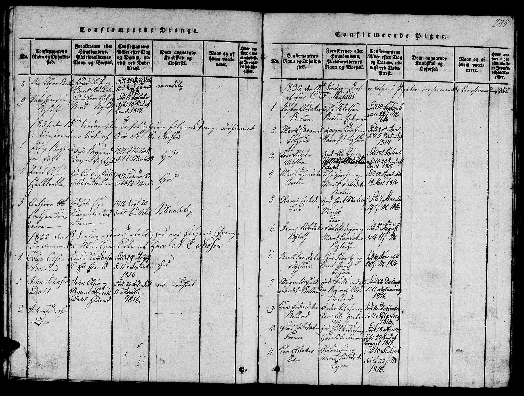 Ministerialprotokoller, klokkerbøker og fødselsregistre - Sør-Trøndelag, SAT/A-1456/693/L1121: Parish register (copy) no. 693C02, 1816-1869, p. 245