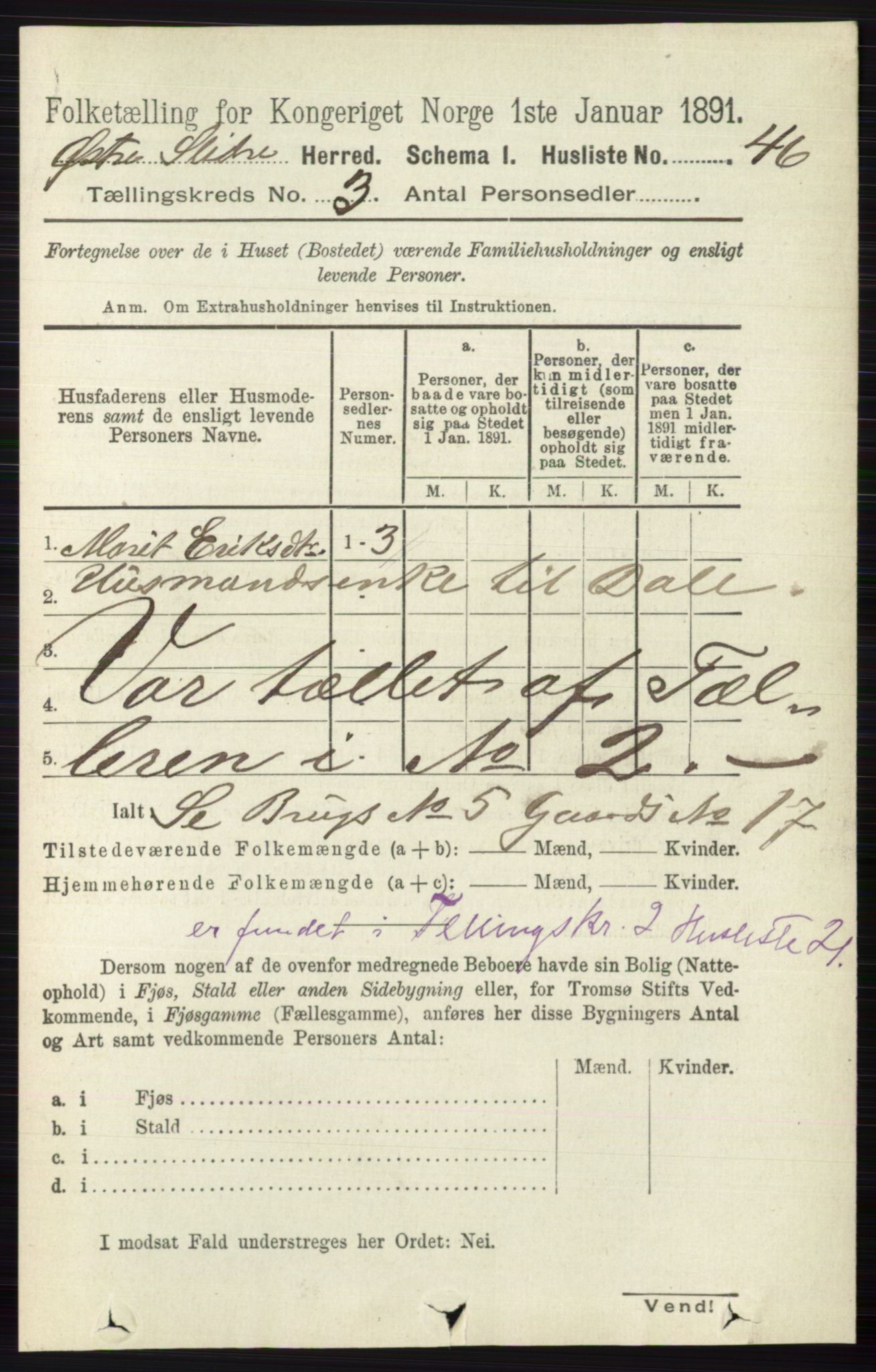 RA, 1891 census for 0544 Øystre Slidre, 1891, p. 595