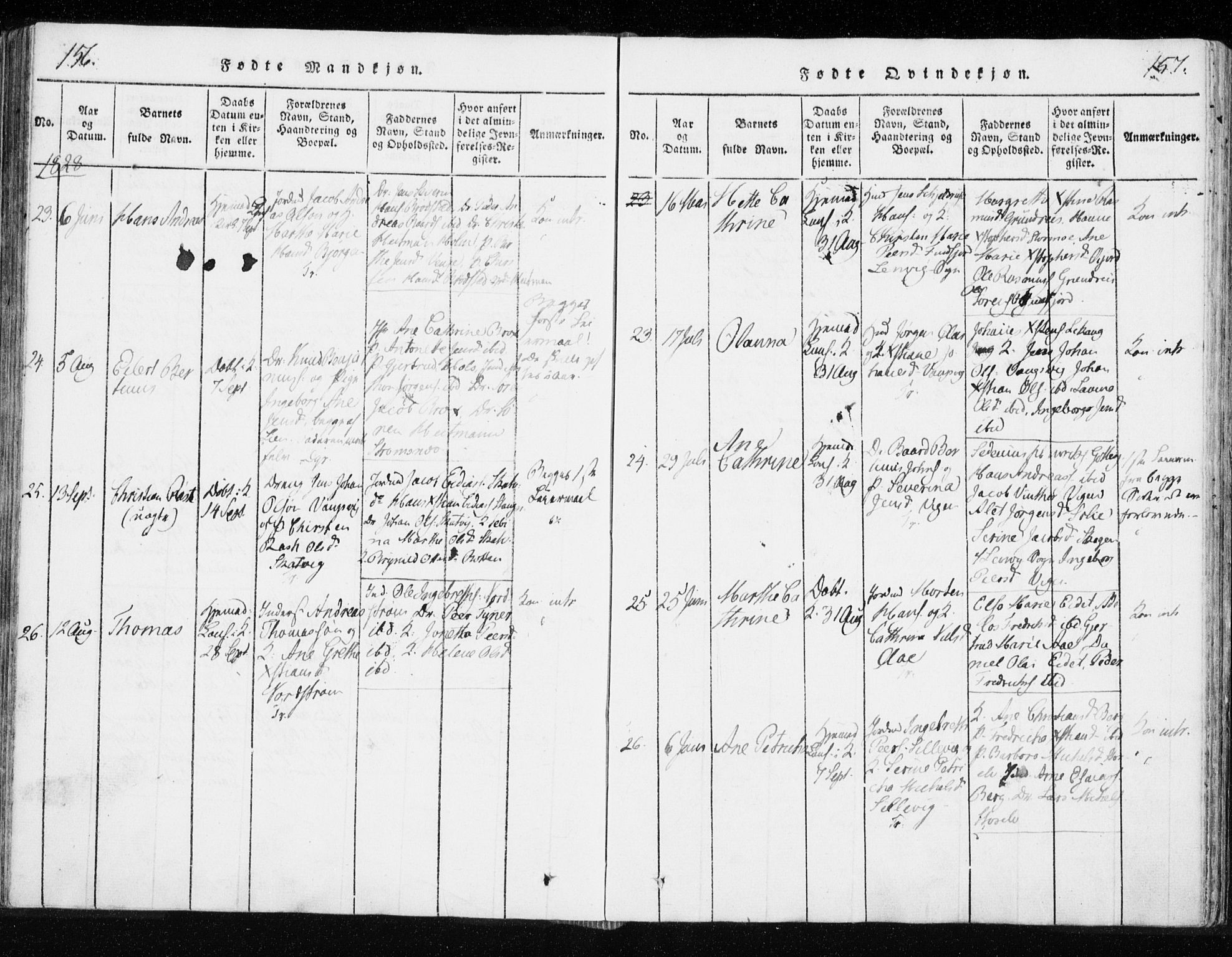 Tranøy sokneprestkontor, AV/SATØ-S-1313/I/Ia/Iaa/L0004kirke: Parish register (official) no. 4, 1820-1829, p. 156-157