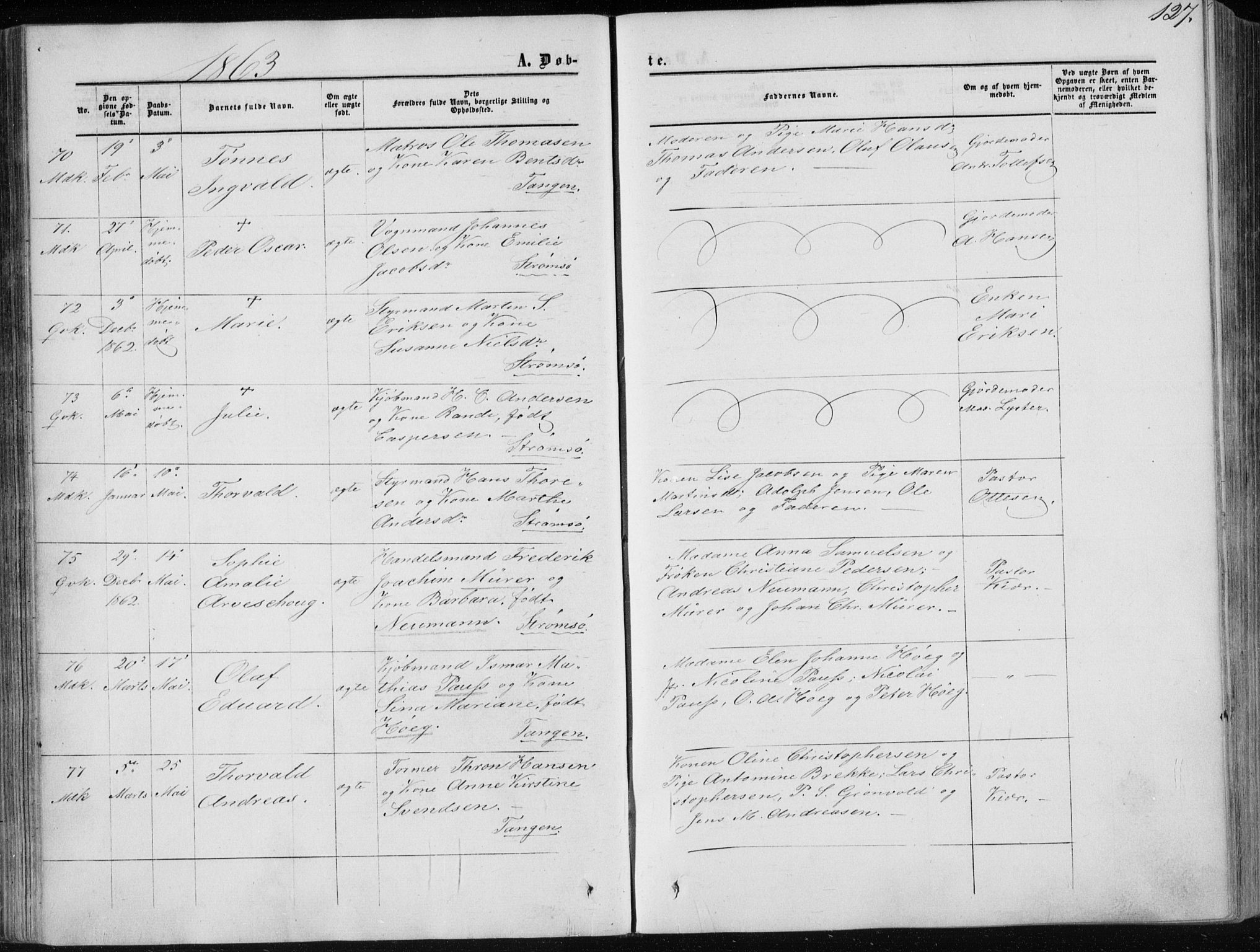 Strømsø kirkebøker, AV/SAKO-A-246/F/Fa/L0015: Parish register (official) no. I 15, 1859-1868, p. 127