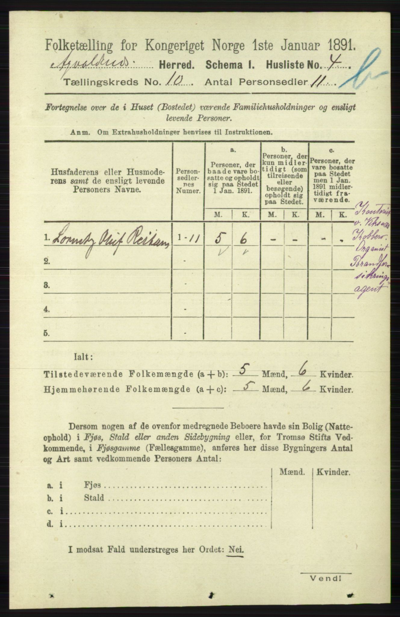 RA, 1891 census for 1147 Avaldsnes, 1891, p. 5758