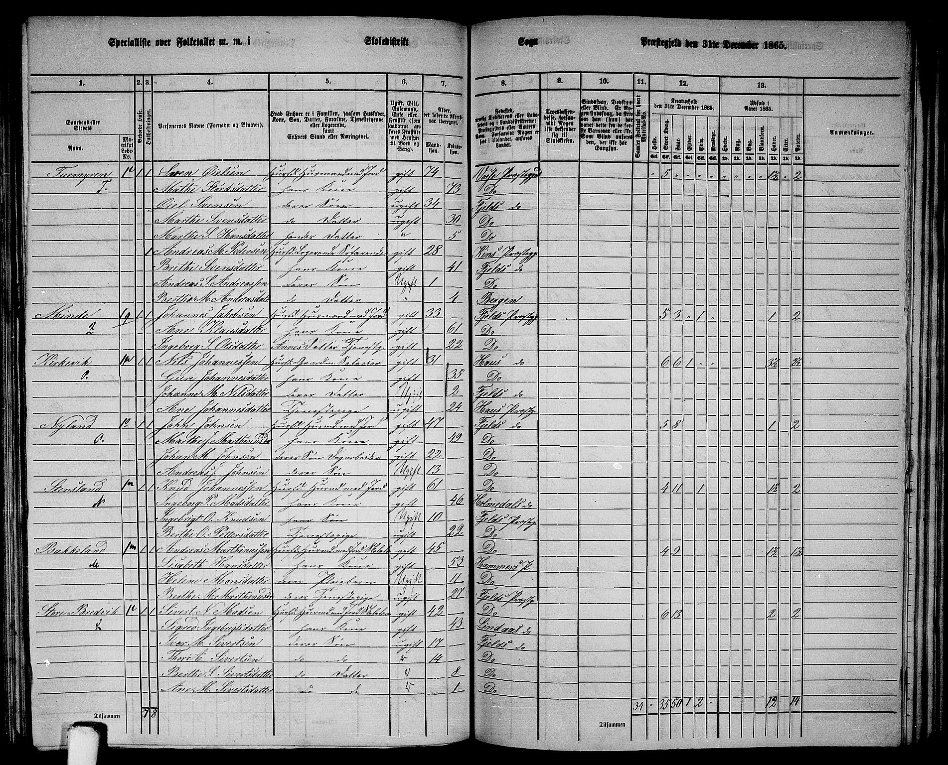 RA, 1865 census for Fjell, 1865, p. 174