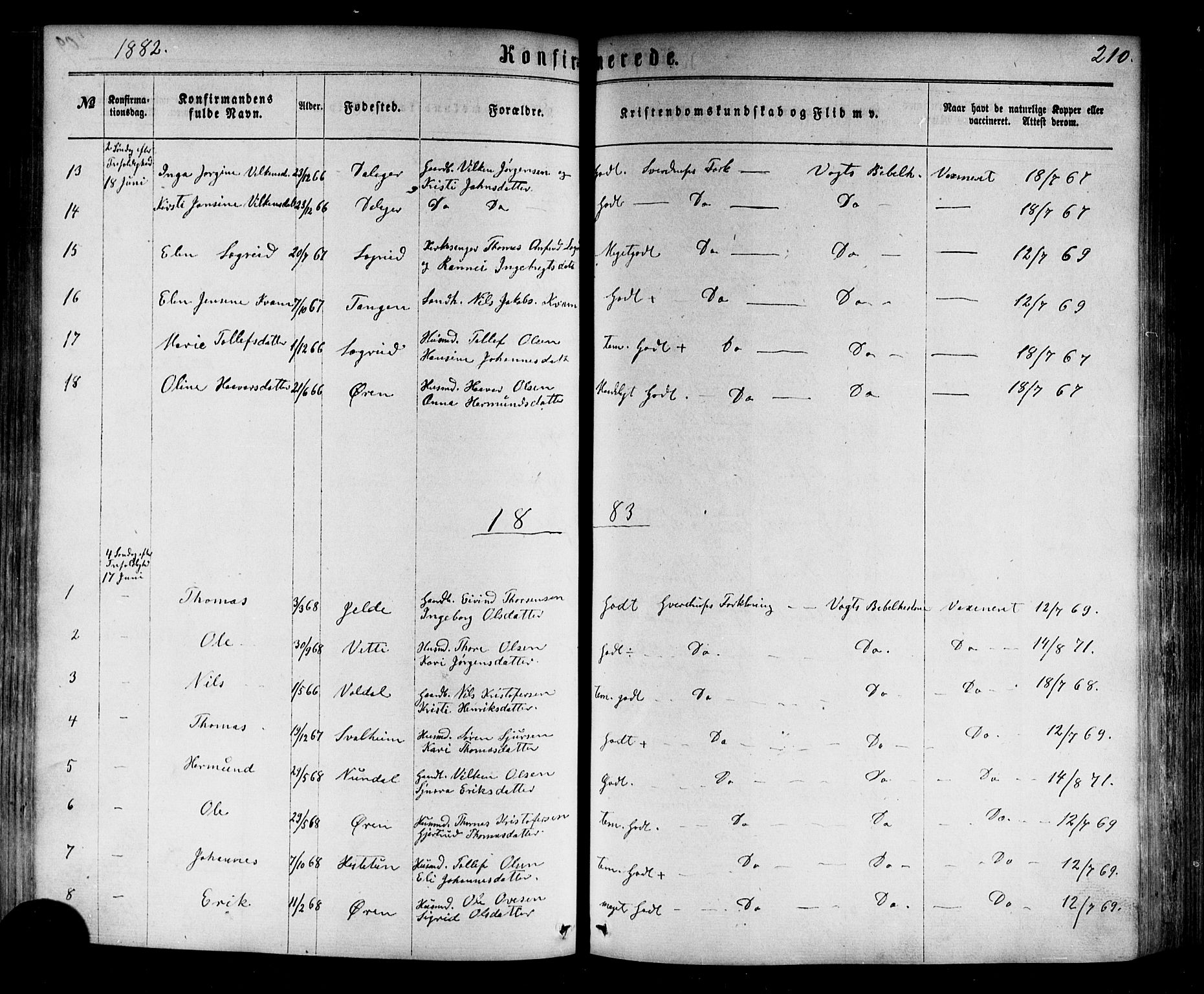 Årdal sokneprestembete, SAB/A-81701: Parish register (official) no. A 3, 1863-1886, p. 210