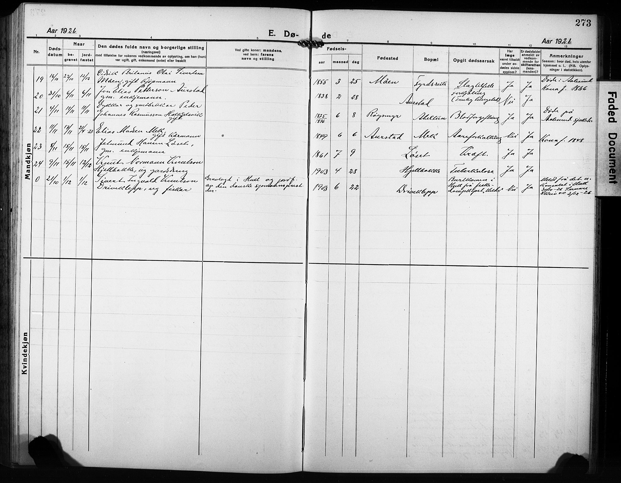 Ministerialprotokoller, klokkerbøker og fødselsregistre - Møre og Romsdal, AV/SAT-A-1454/511/L0160: Parish register (copy) no. 511C06, 1920-1932, p. 273