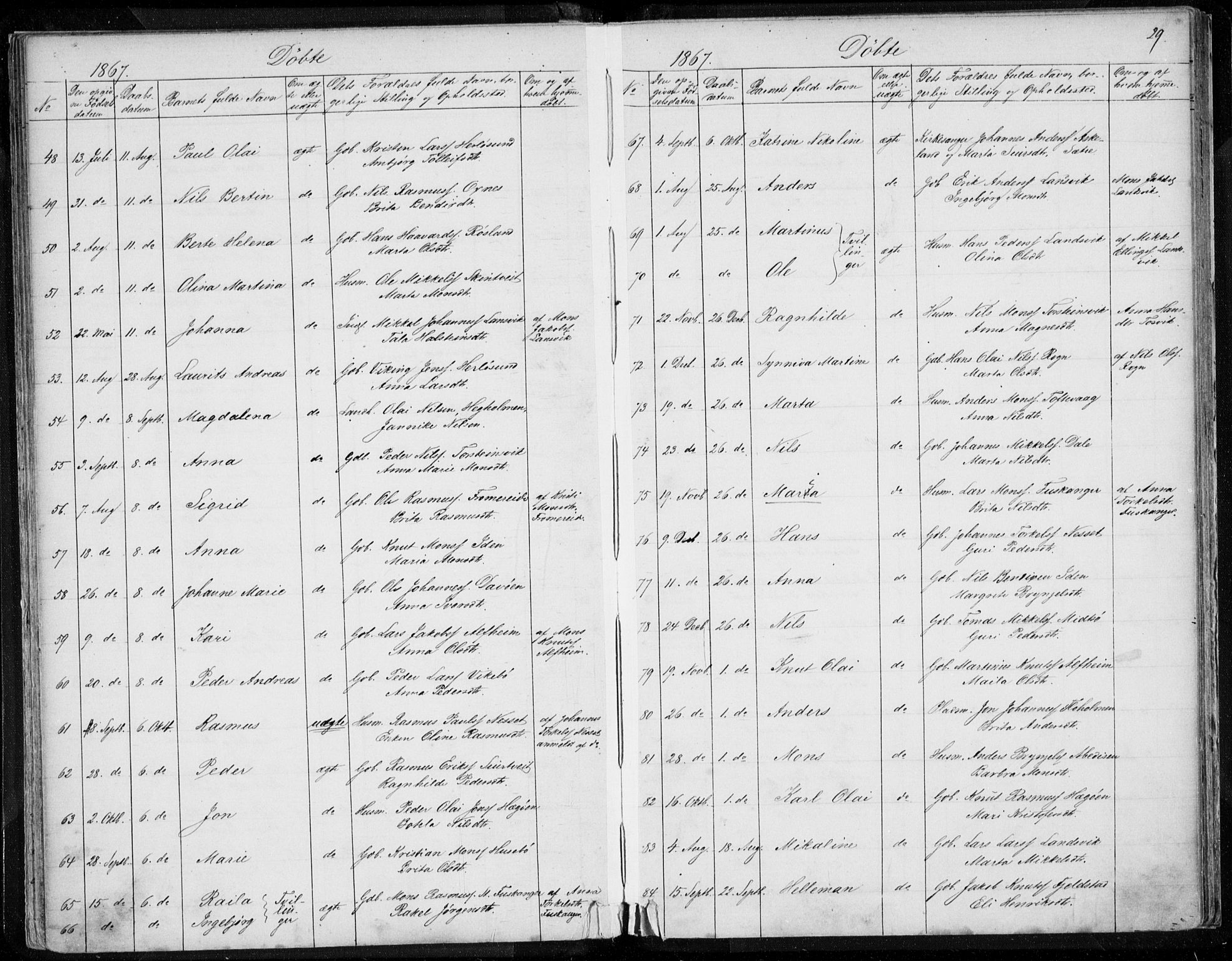 Herdla Sokneprestembete, AV/SAB-A-75701/H/Haa: Parish register (official) no. A 1, 1855-1869, p. 29