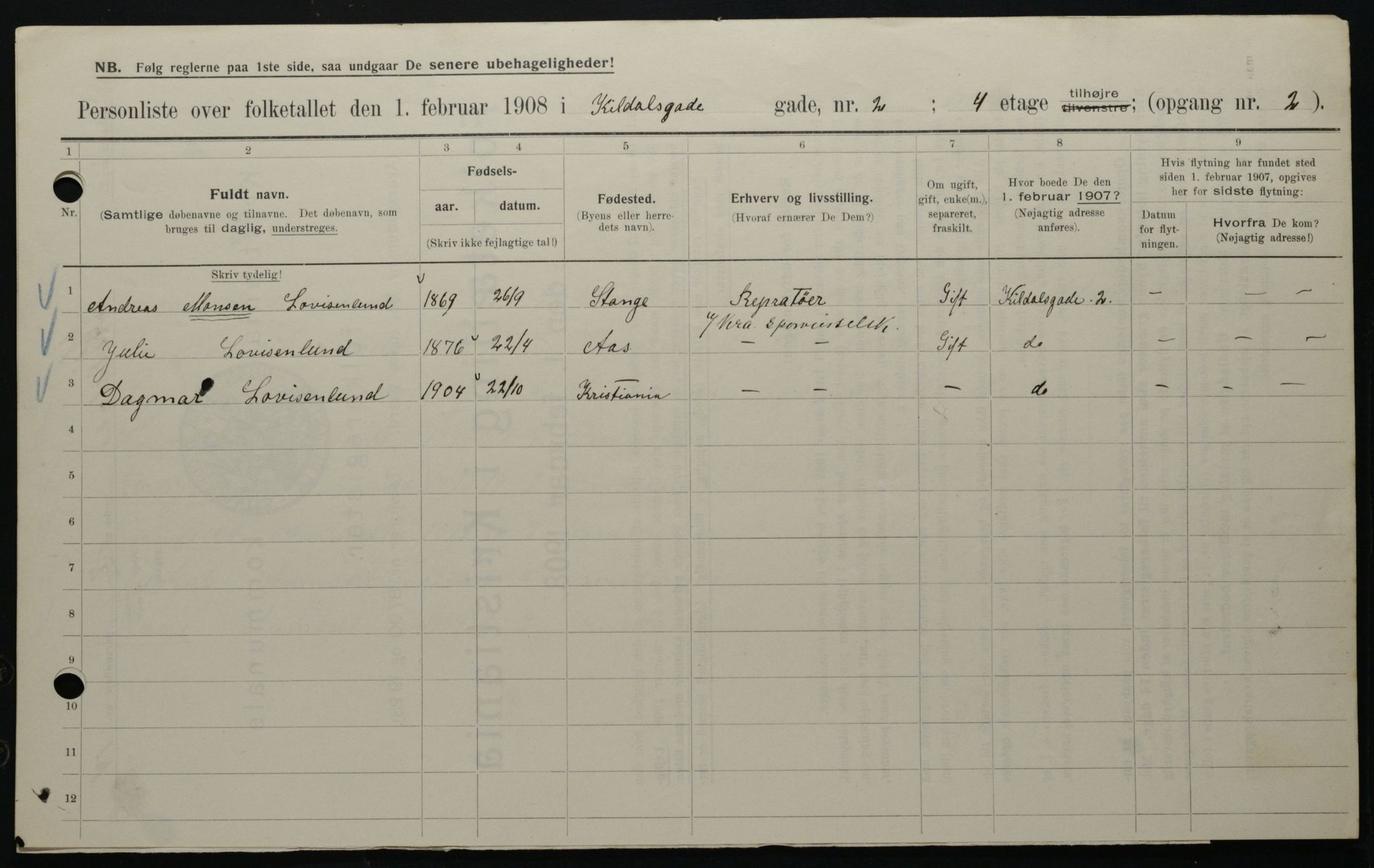 OBA, Municipal Census 1908 for Kristiania, 1908, p. 44305