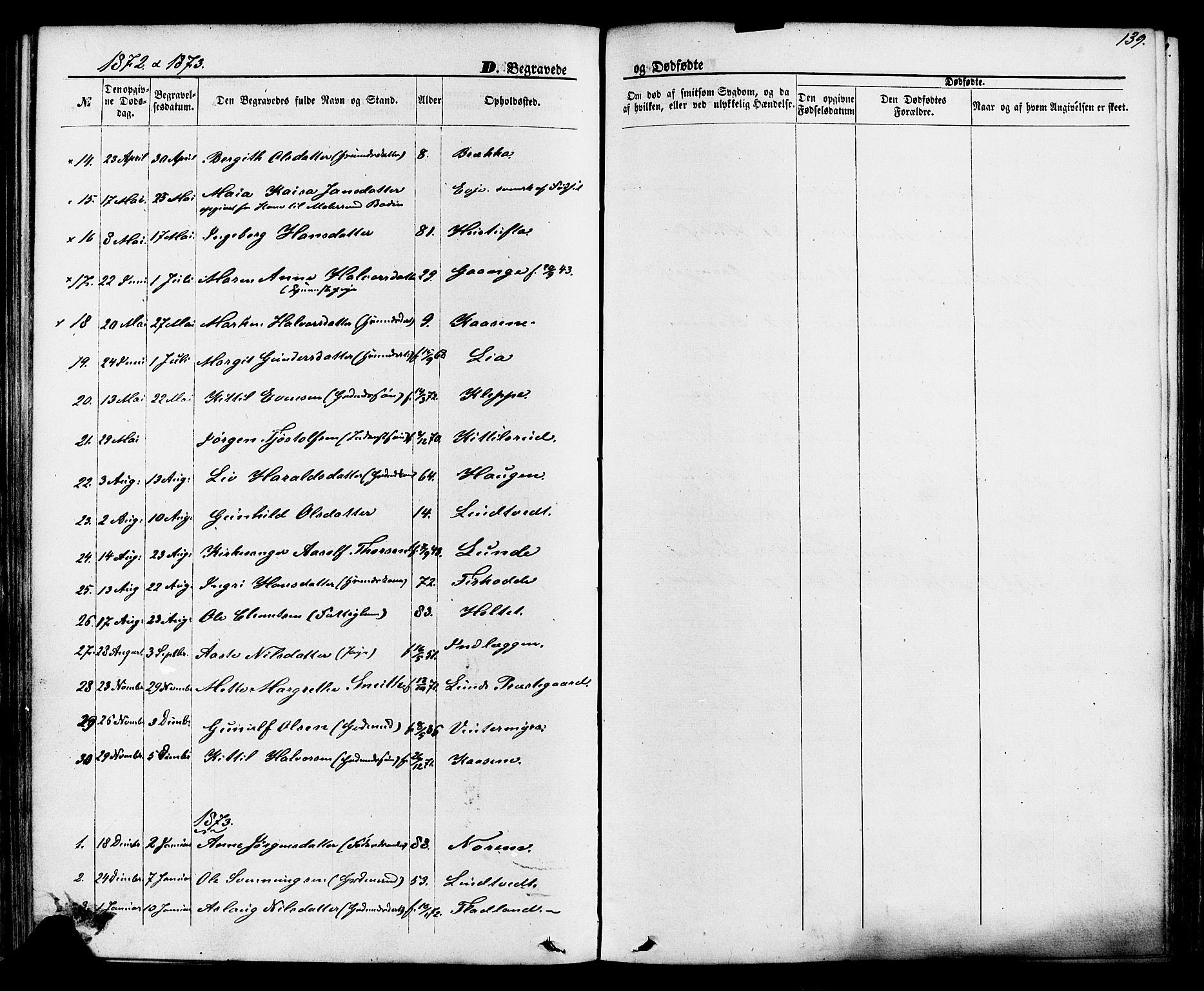 Lunde kirkebøker, SAKO/A-282/F/Fa/L0001: Parish register (official) no. I 1, 1866-1883, p. 139