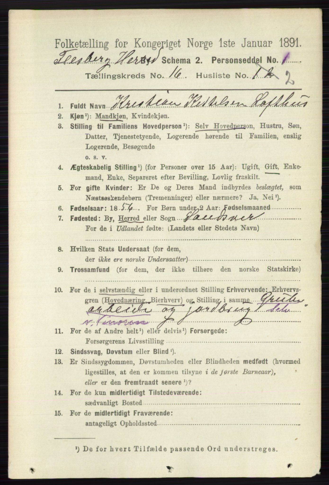 RA, 1891 census for 0631 Flesberg, 1891, p. 2854