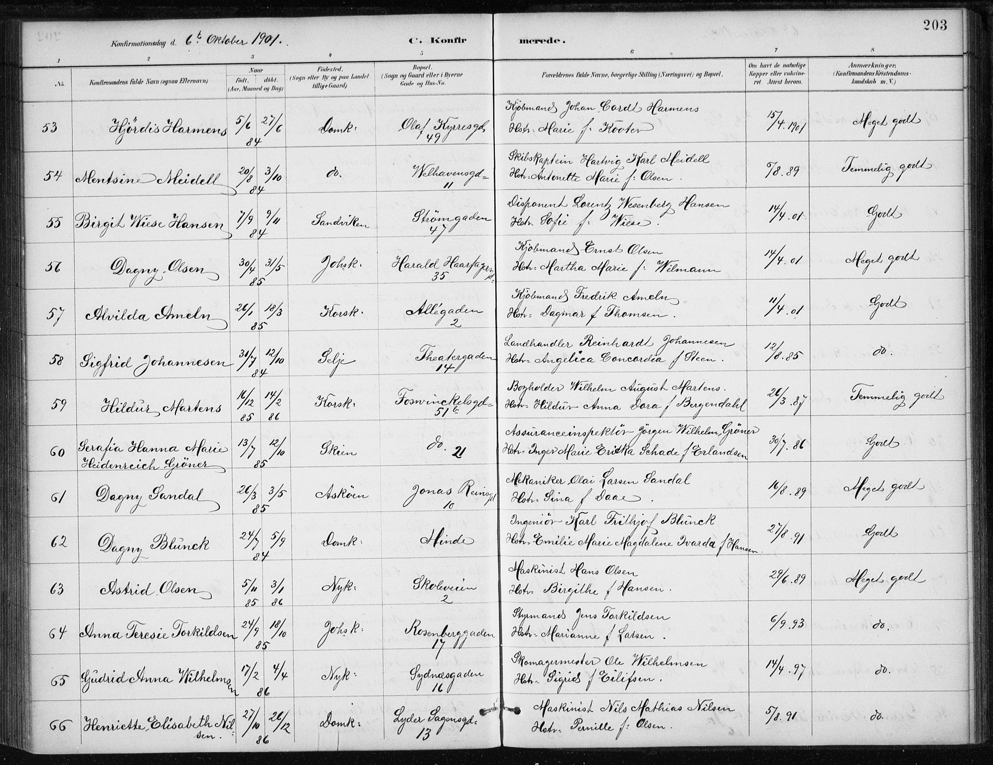 Johanneskirken sokneprestembete, AV/SAB-A-76001/H/Haa/L0008: Parish register (official) no. C 1, 1885-1907, p. 203