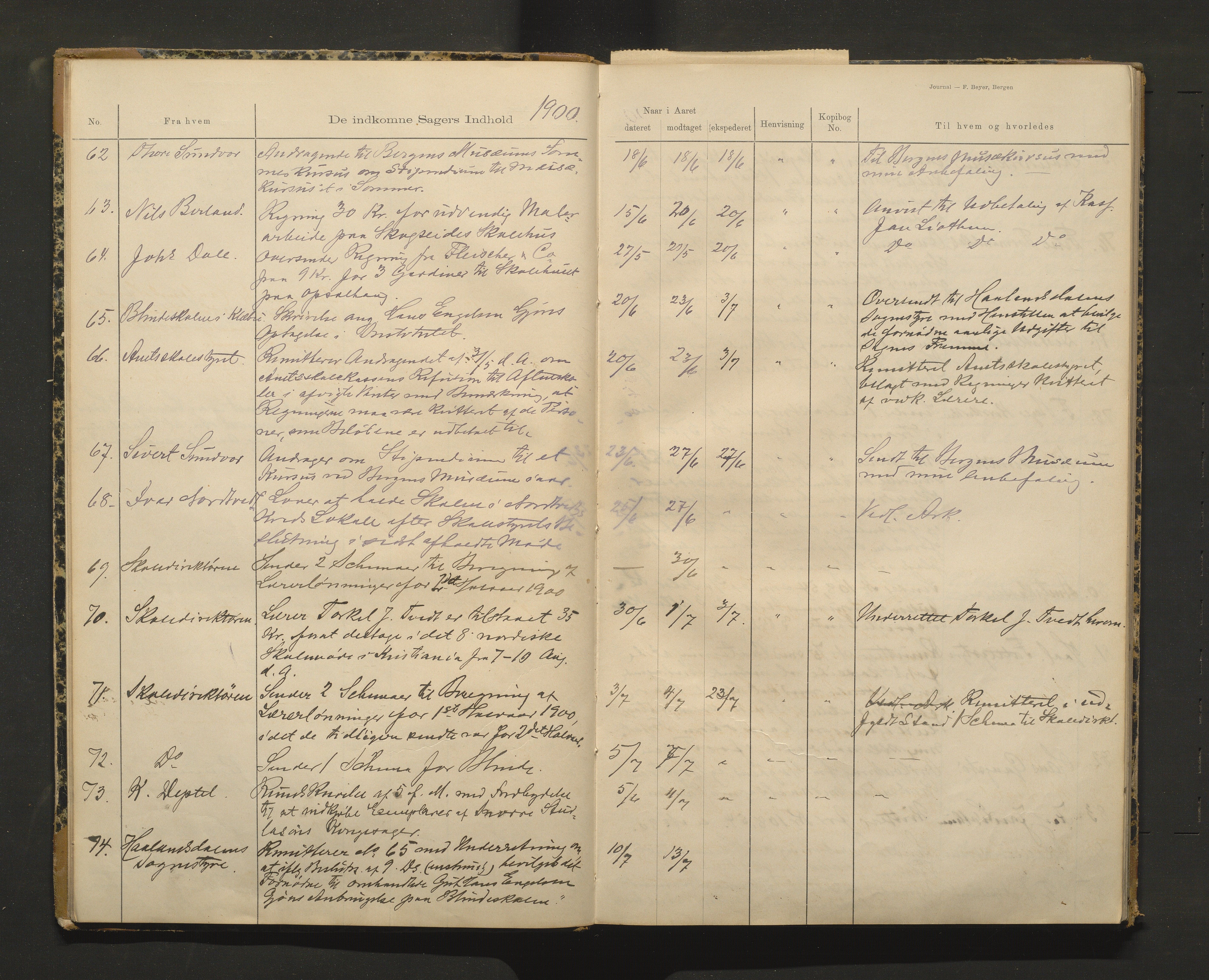 Fusa kommune. Skulestyret, IKAH/1241-211/C/Cb/L0001: Postjournal for Fusa skulestyre , 1900-1911