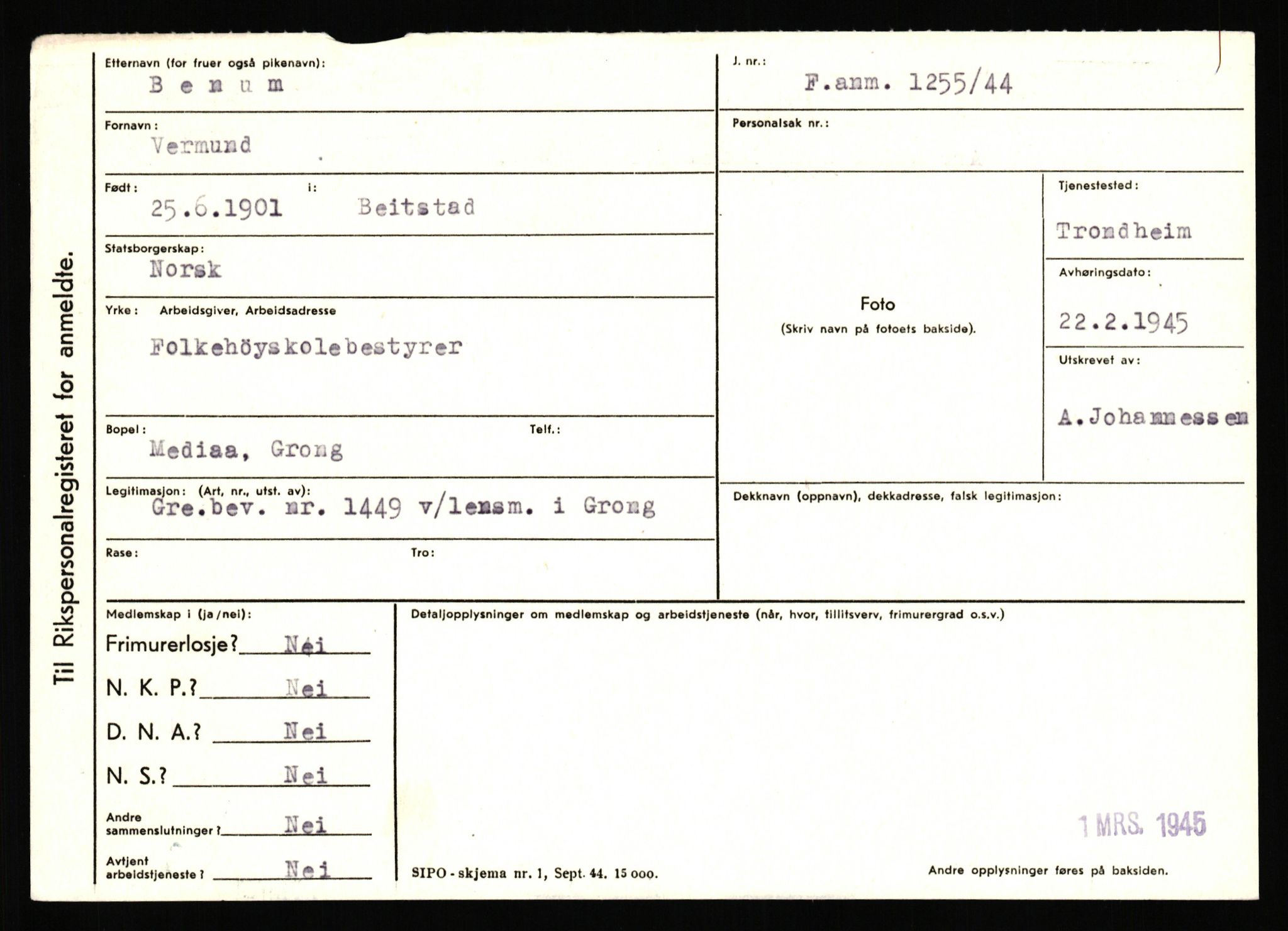 Statspolitiet - Hovedkontoret / Osloavdelingen, AV/RA-S-1329/C/Ca/L0002: Arneberg - Brand, 1943-1945, p. 1930