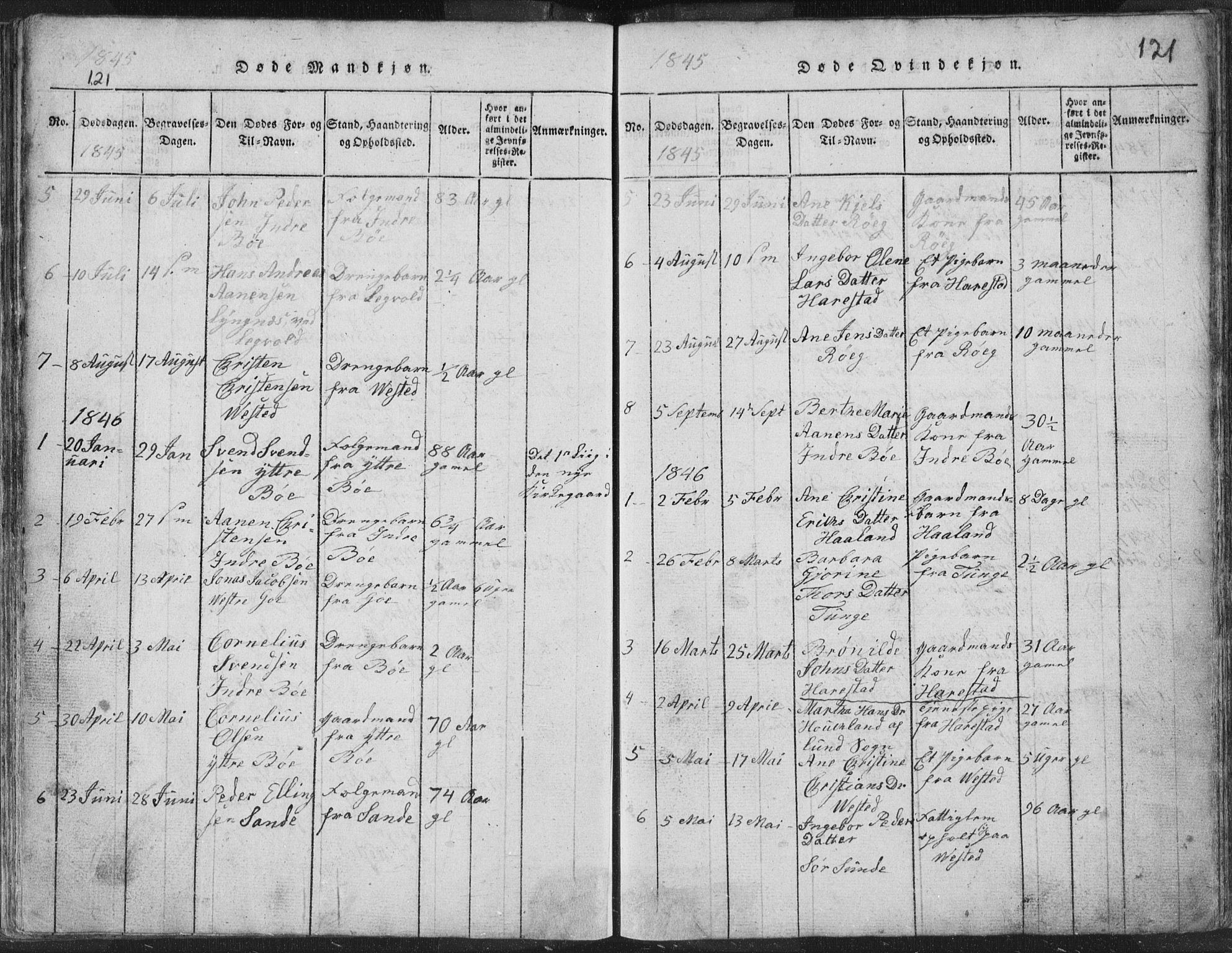 Hetland sokneprestkontor, SAST/A-101826/30/30BA/L0001: Parish register (official) no. A 1, 1816-1856, p. 121