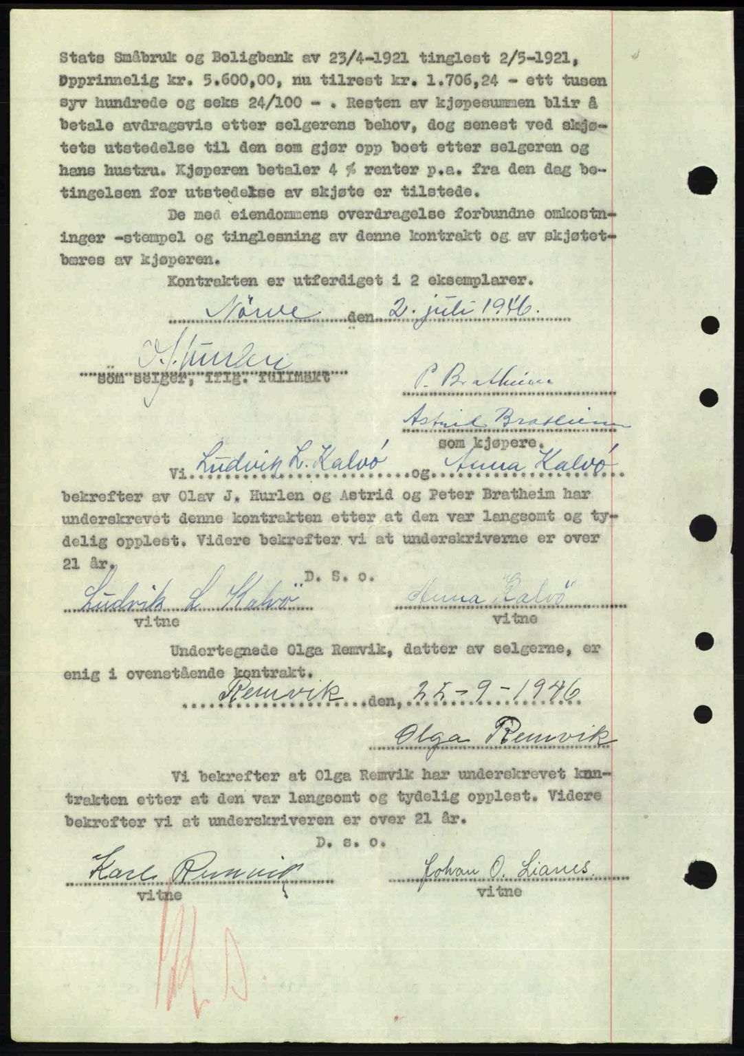 Nordre Sunnmøre sorenskriveri, AV/SAT-A-0006/1/2/2C/2Ca: Mortgage book no. A23, 1946-1947, Diary no: : 282/1947