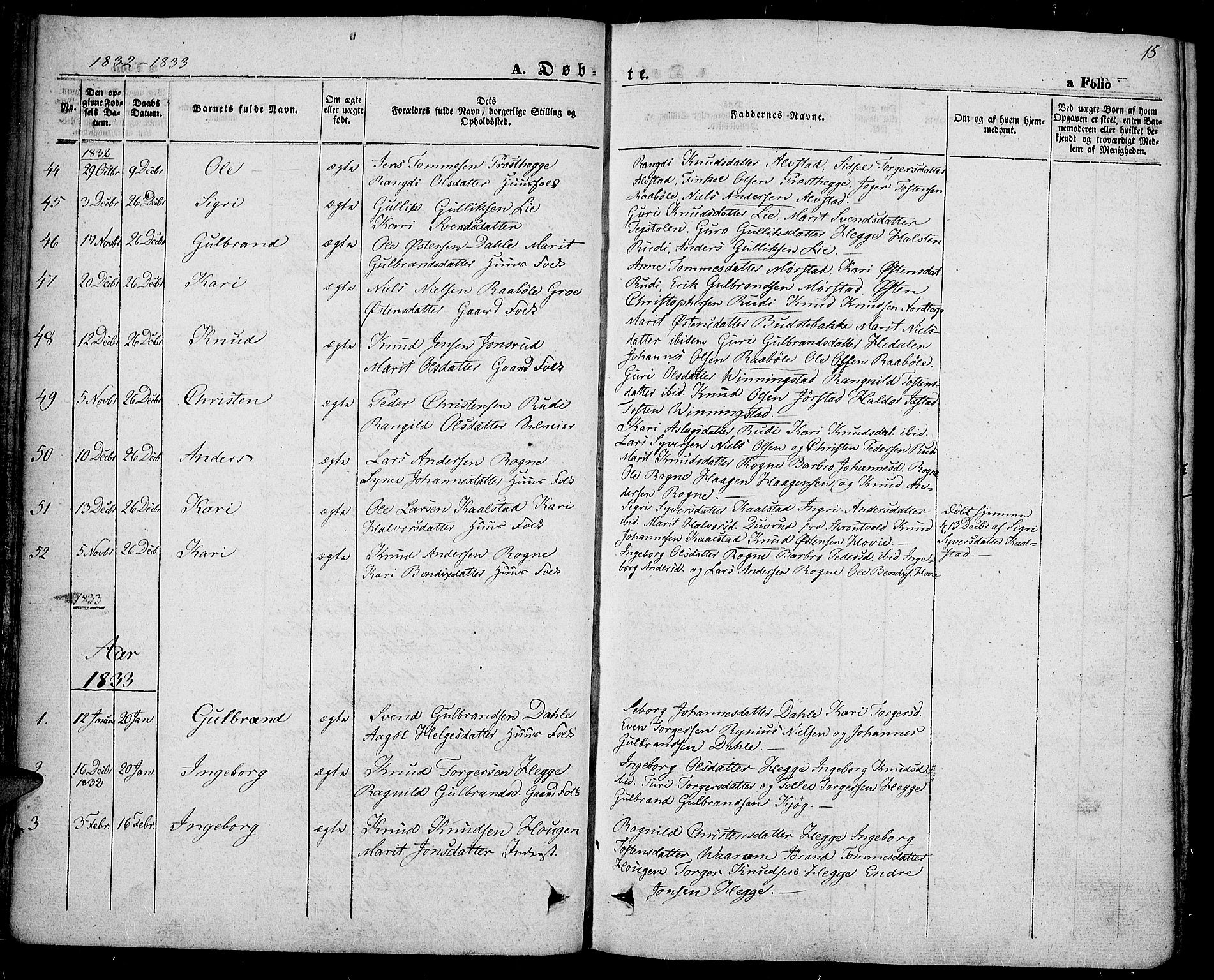 Slidre prestekontor, AV/SAH-PREST-134/H/Ha/Haa/L0004: Parish register (official) no. 4, 1831-1848, p. 15