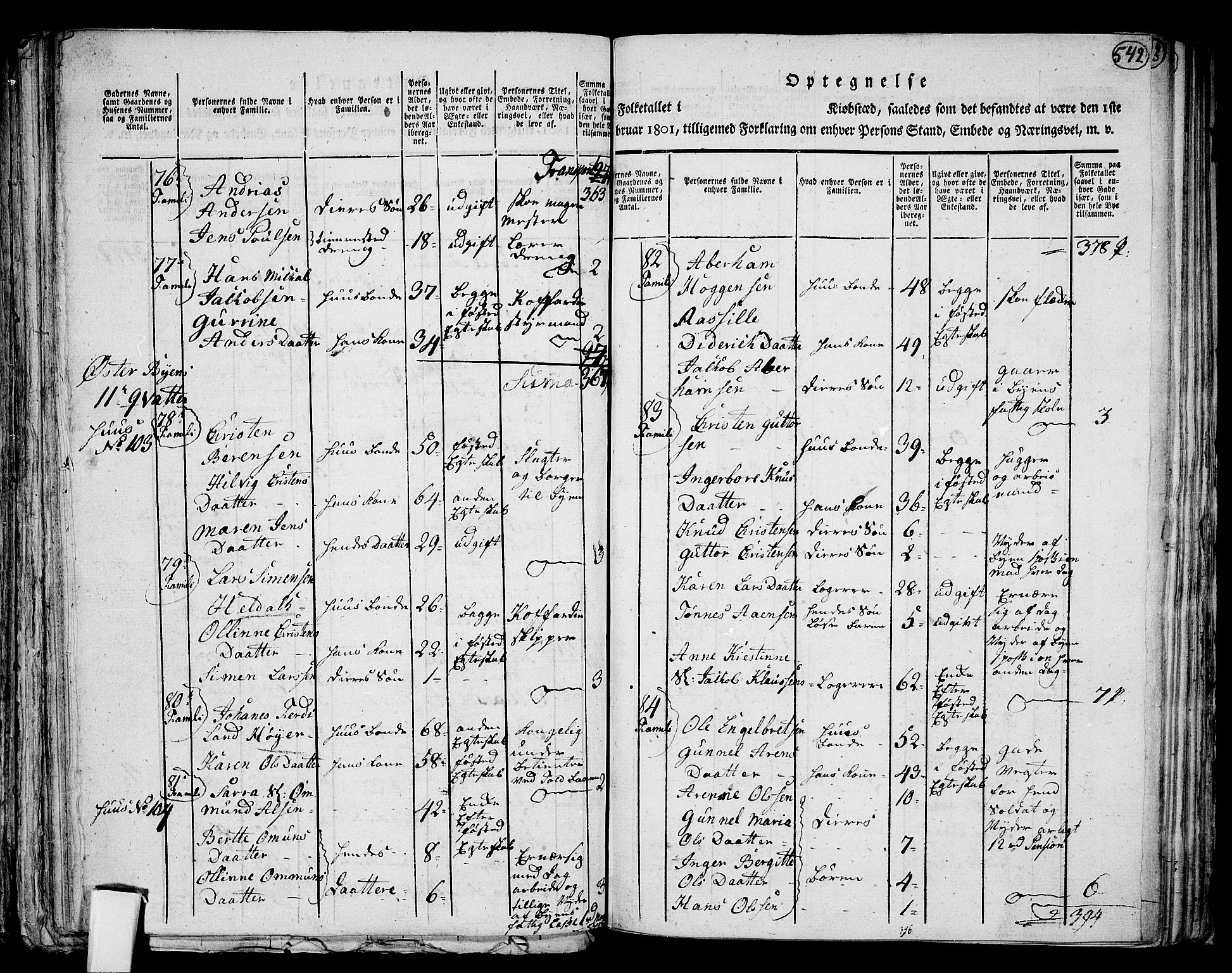 RA, 1801 census for 1001P Kristiansand, 1801, p. 541b-542a