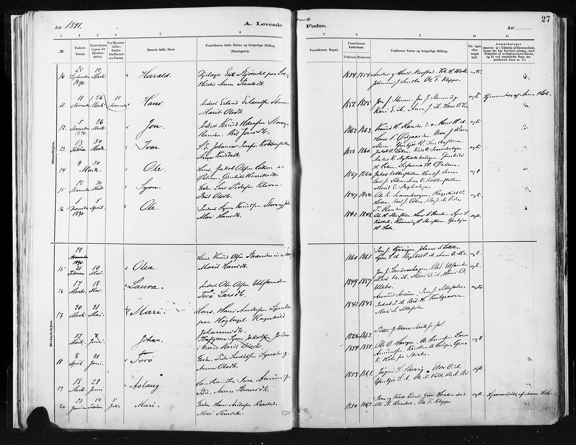 Vågå prestekontor, AV/SAH-PREST-076/H/Ha/Haa/L0009: Parish register (official) no. 9, 1886-1904, p. 27