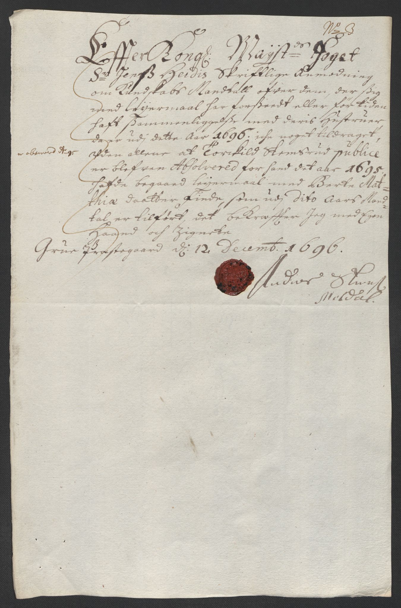 Rentekammeret inntil 1814, Reviderte regnskaper, Fogderegnskap, AV/RA-EA-4092/R13/L0834: Fogderegnskap Solør, Odal og Østerdal, 1696, p. 203