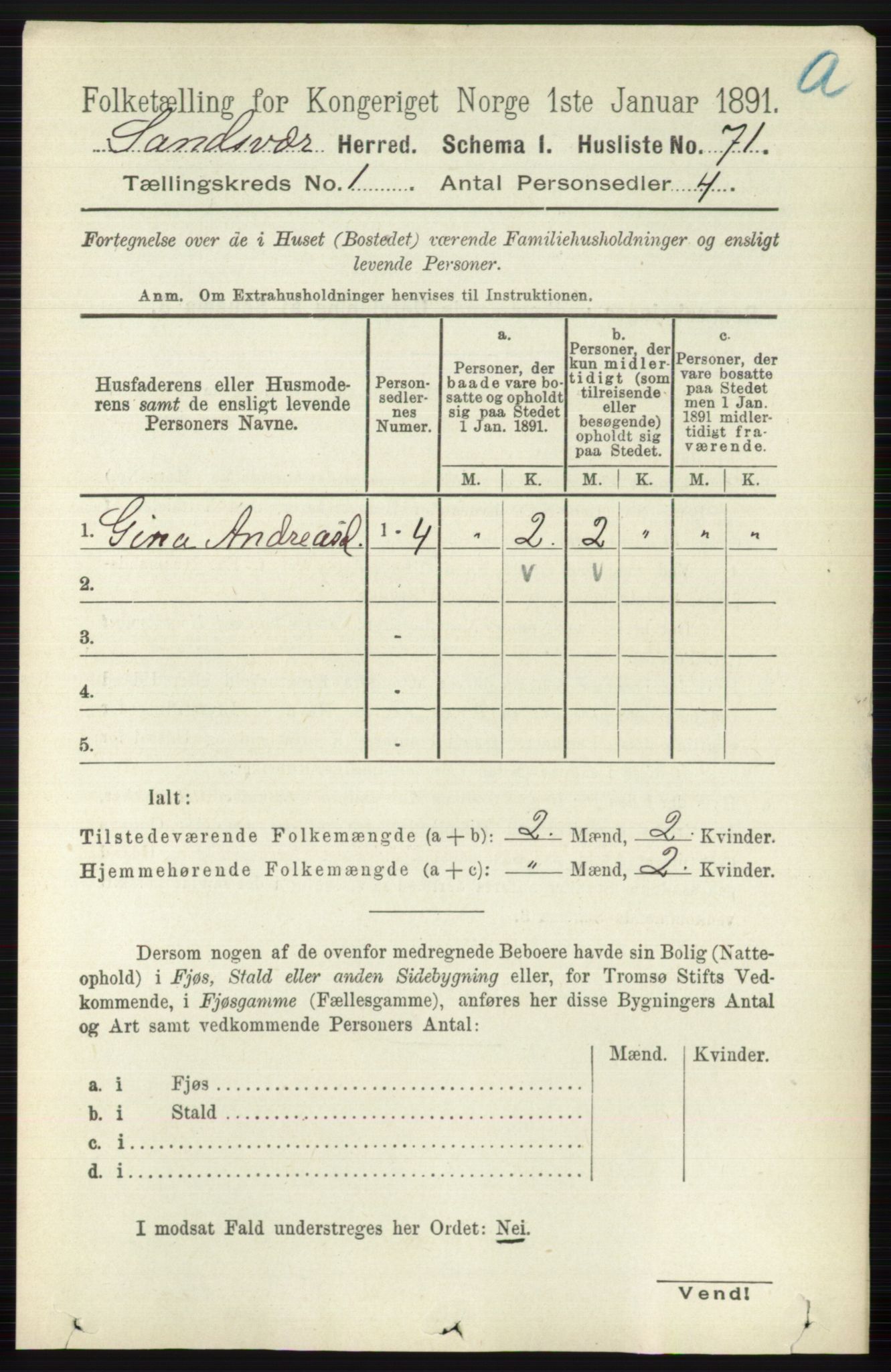 RA, 1891 census for 0629 Sandsvær, 1891, p. 112