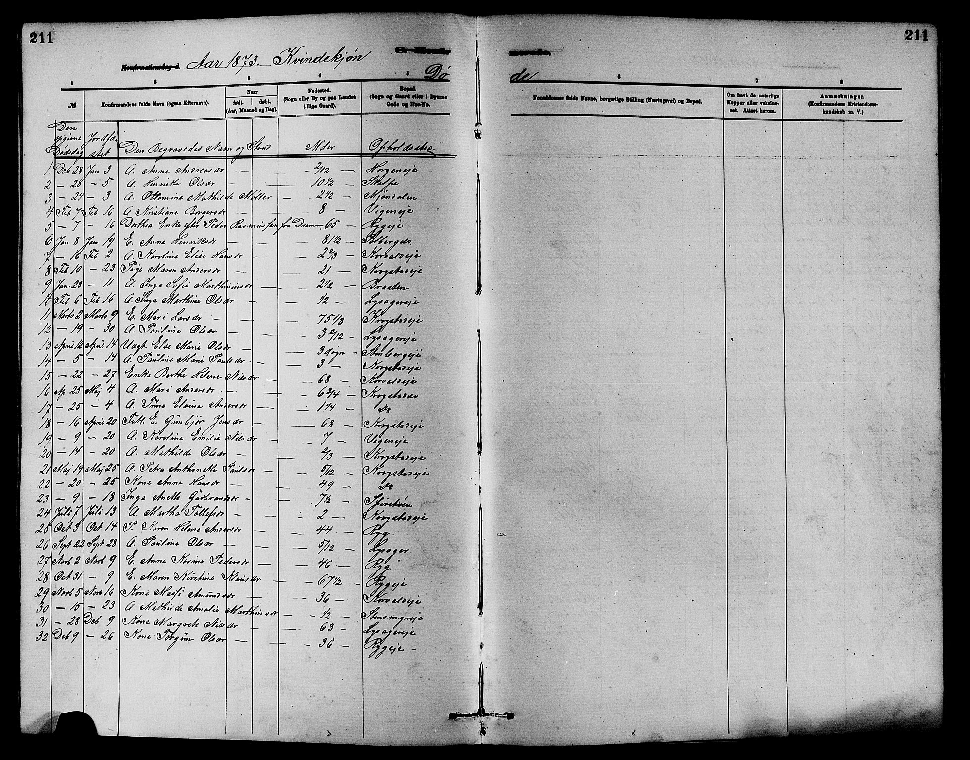 Nedre Eiker kirkebøker, SAKO/A-612/F/Fa/L0001: Parish register (official) no. 1, 1853-1877, p. 211