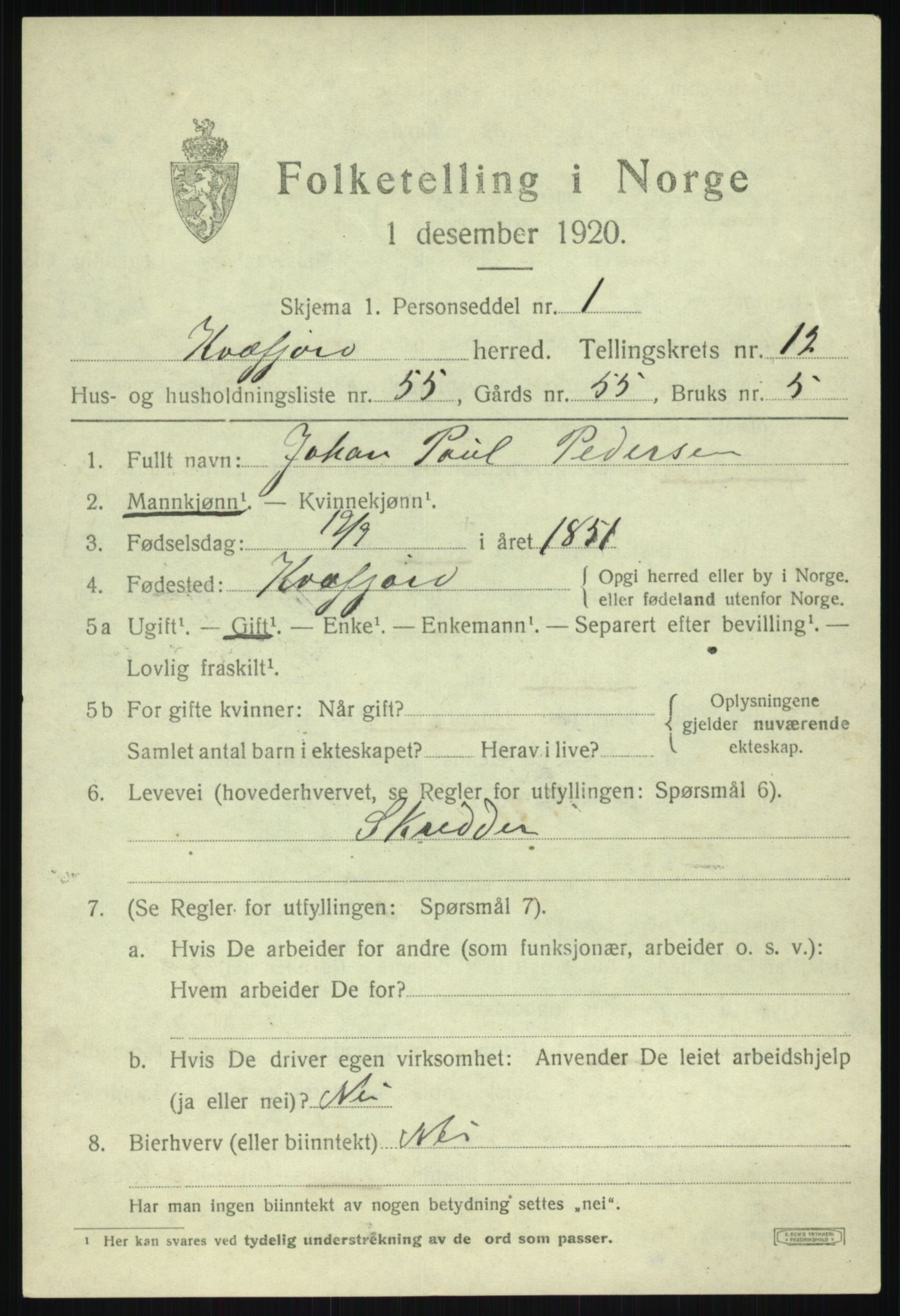 SATØ, 1920 census for Kvæfjord, 1920, p. 6307