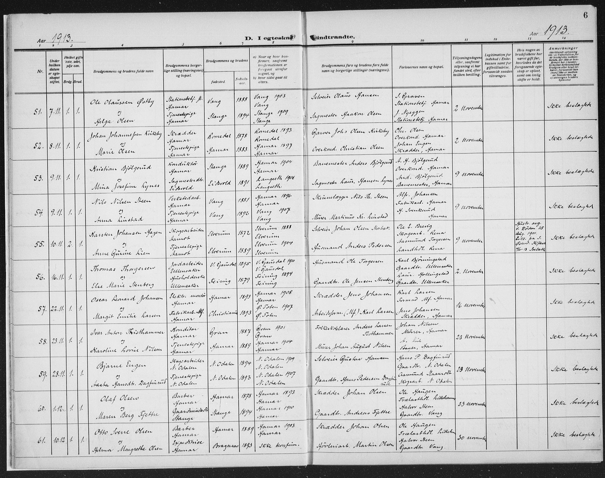 Hamar prestekontor, SAH/DOMPH-002/H/Ha/Haa/L0003: Parish register (official) no. 3, 1913-1930, p. 6