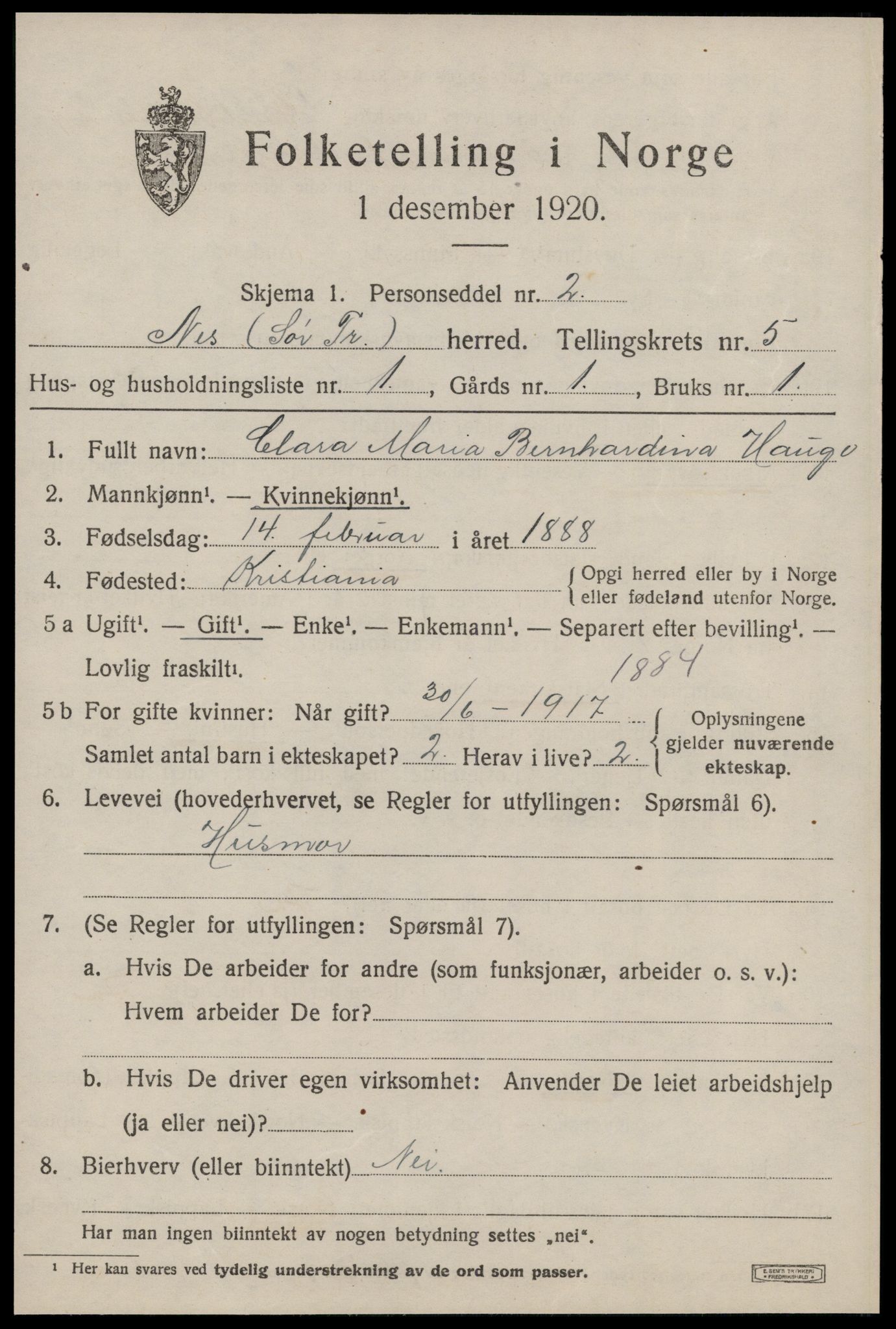 SAT, 1920 census for Nes (ST), 1920, p. 2883