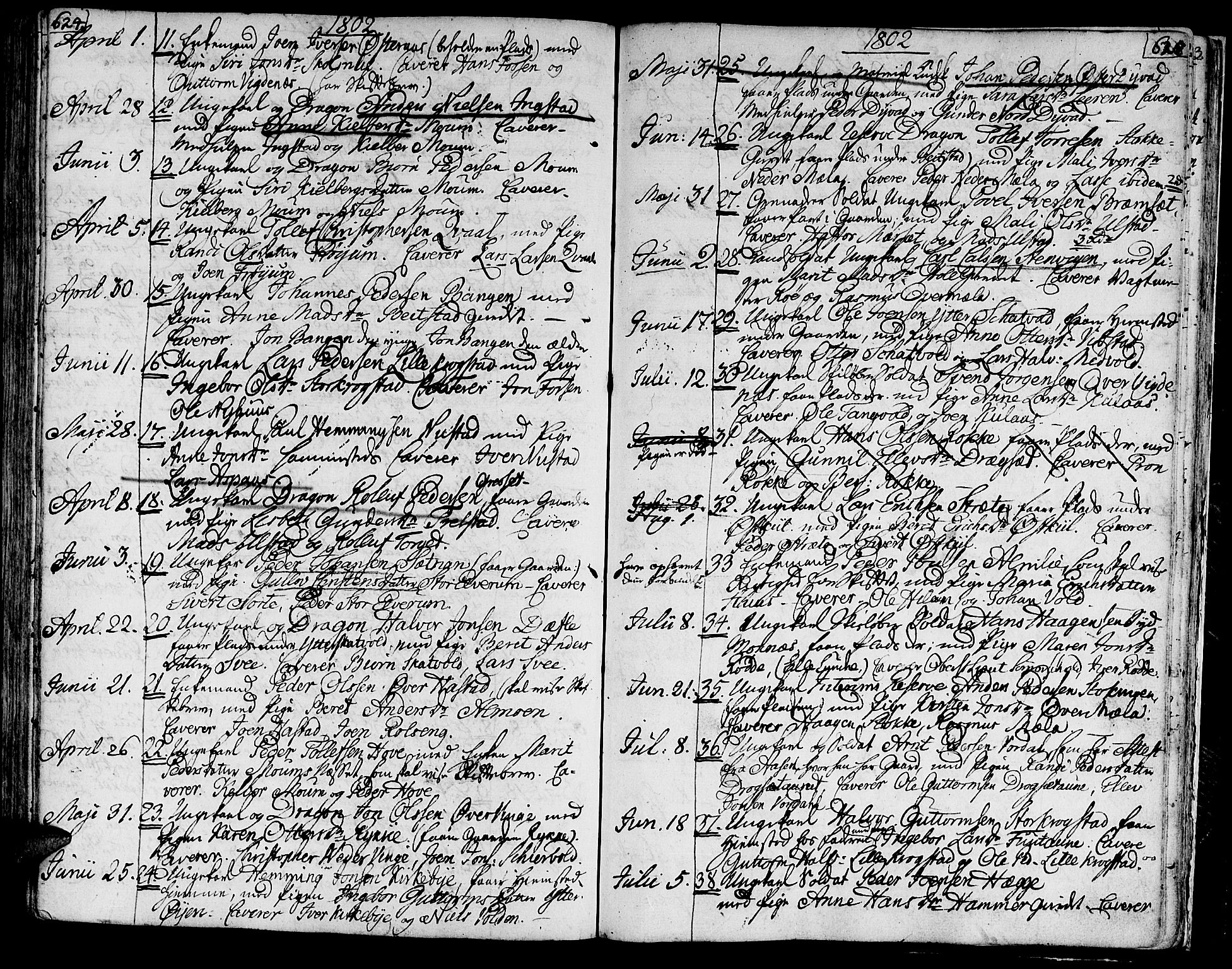 Ministerialprotokoller, klokkerbøker og fødselsregistre - Nord-Trøndelag, SAT/A-1458/709/L0060: Parish register (official) no. 709A07, 1797-1815, p. 624-625