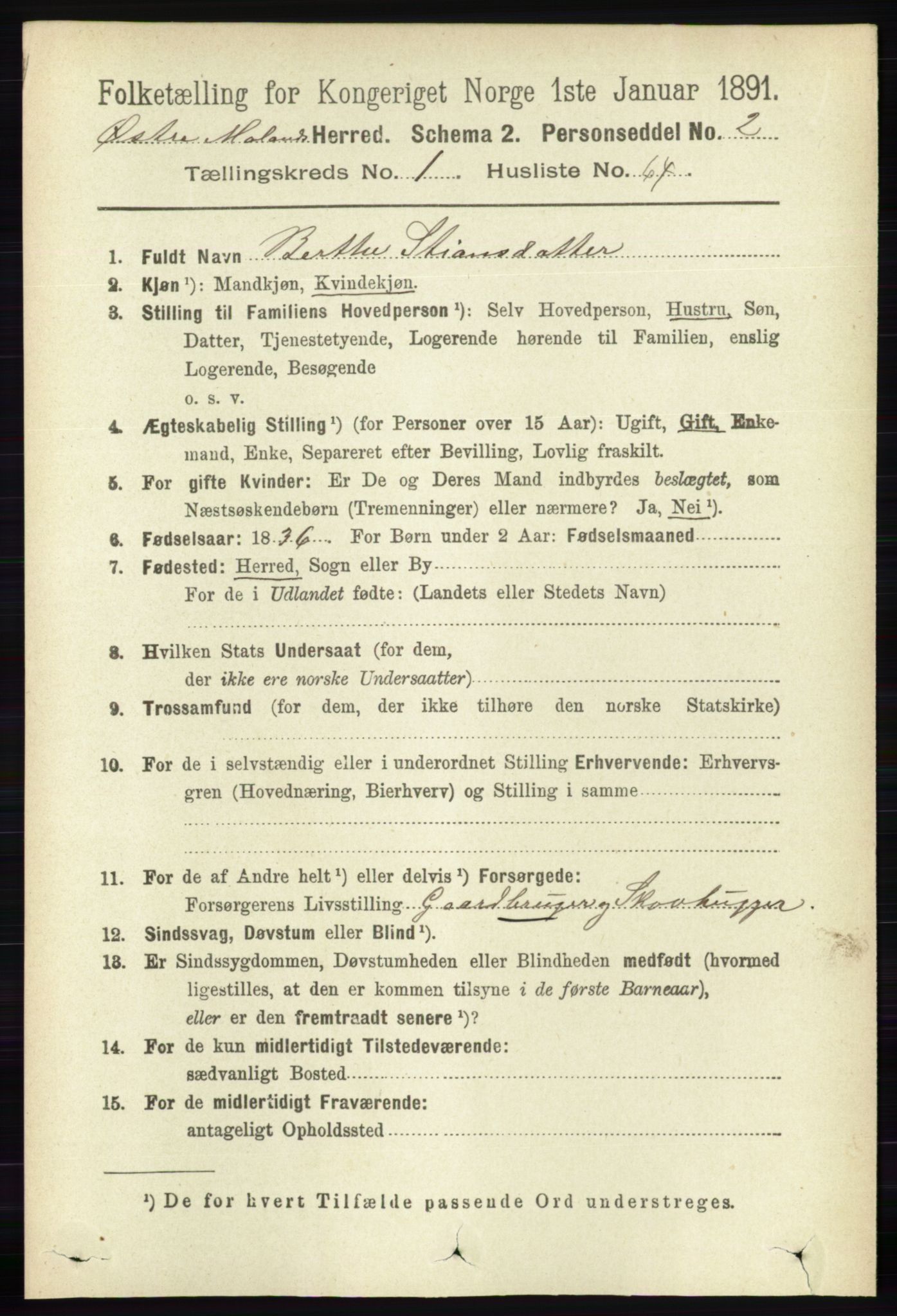 RA, 1891 census for 0918 Austre Moland, 1891, p. 519