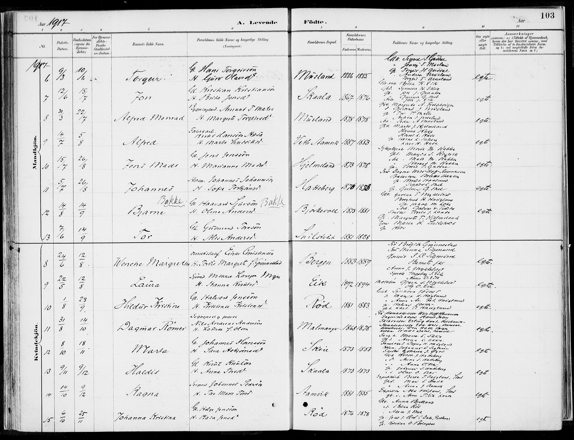 Kvinnherad sokneprestembete, SAB/A-76401/H/Haa: Parish register (official) no. B  1, 1887-1921, p. 103