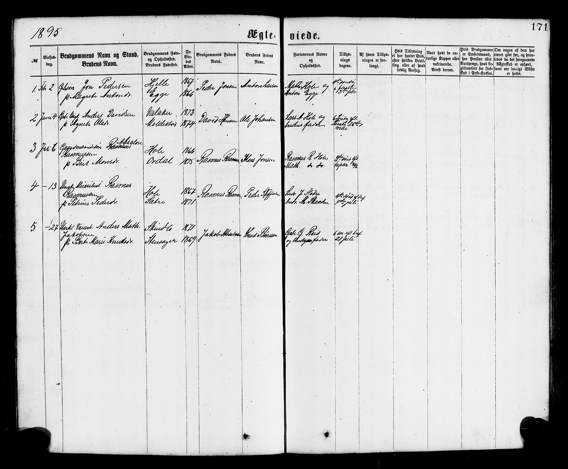 Gloppen sokneprestembete, SAB/A-80101/H/Hab/Habc/L0001: Parish register (copy) no. C 1, 1872-1896, p. 171