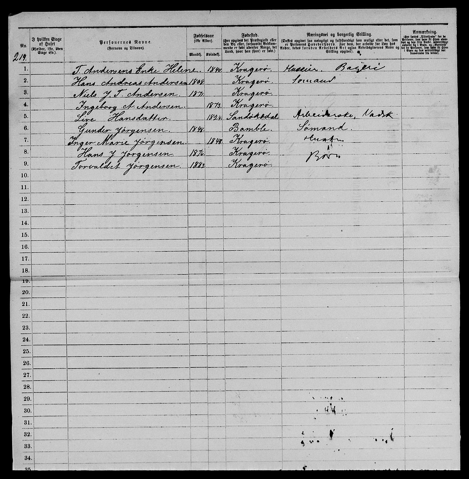 SAKO, 1885 census for 0801 Kragerø, 1885, p. 1452