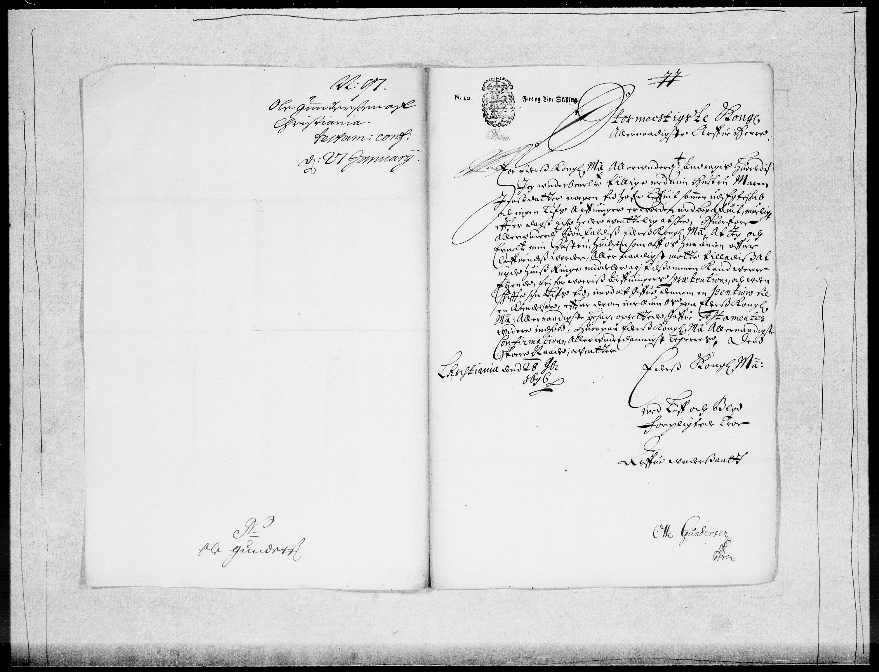 Danske Kanselli 1572-1799, AV/RA-EA-3023/F/Fc/Fcc/Fcca/L0047: Norske innlegg 1572-1799, 1695-1697, p. 291